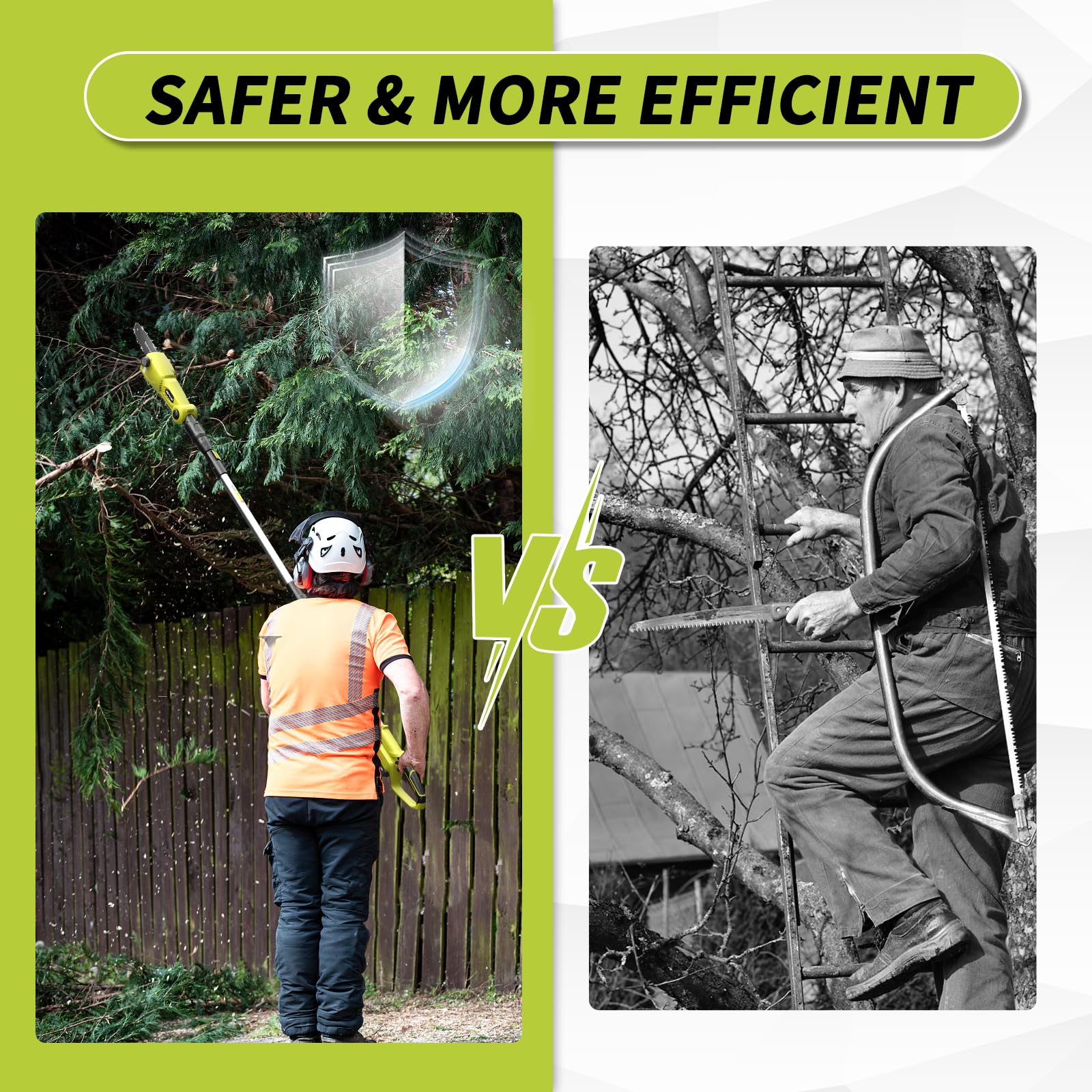 SEYVUM 8-Inch Cordless Pole Saw with Battery & Charger - 15-FT Telescoping Reach, Auto Oiling, Tool-Less Multi-Angle Adjustment for Tree Trimming, Pruning & Landscaping - Perfect for Garden Maintenance, Yard Work & DIY Projects