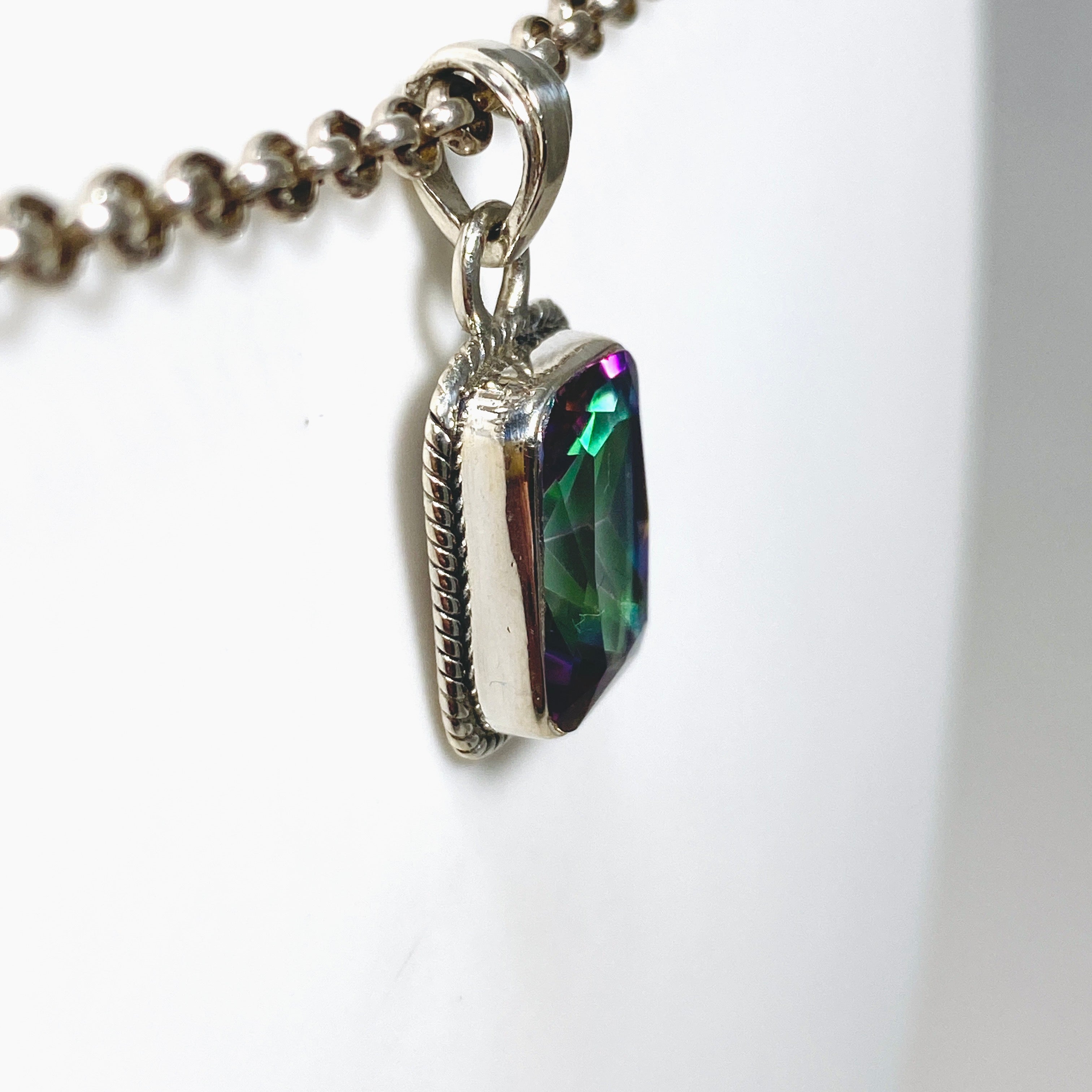 Stunning Mystic Topaz Rectangular Faceted Boho Pendant Necklace - KPGJ4591 | Perfect for Bohemian Style, Layering & Special Occasions