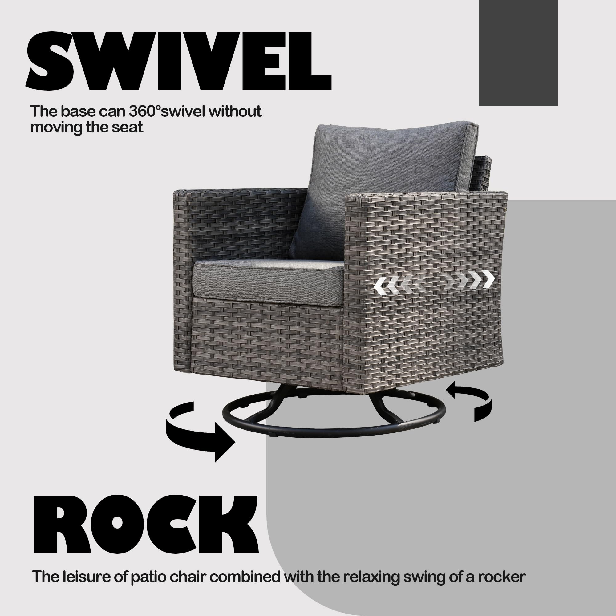 4-Piece PE Rattan Outdoor Patio Furniture Set with Fire Pit Table - Dark Gray Wicker Sofa, Swivel Chairs & Non-Slip Cushions for Garden, Backyard, Poolside Relaxation