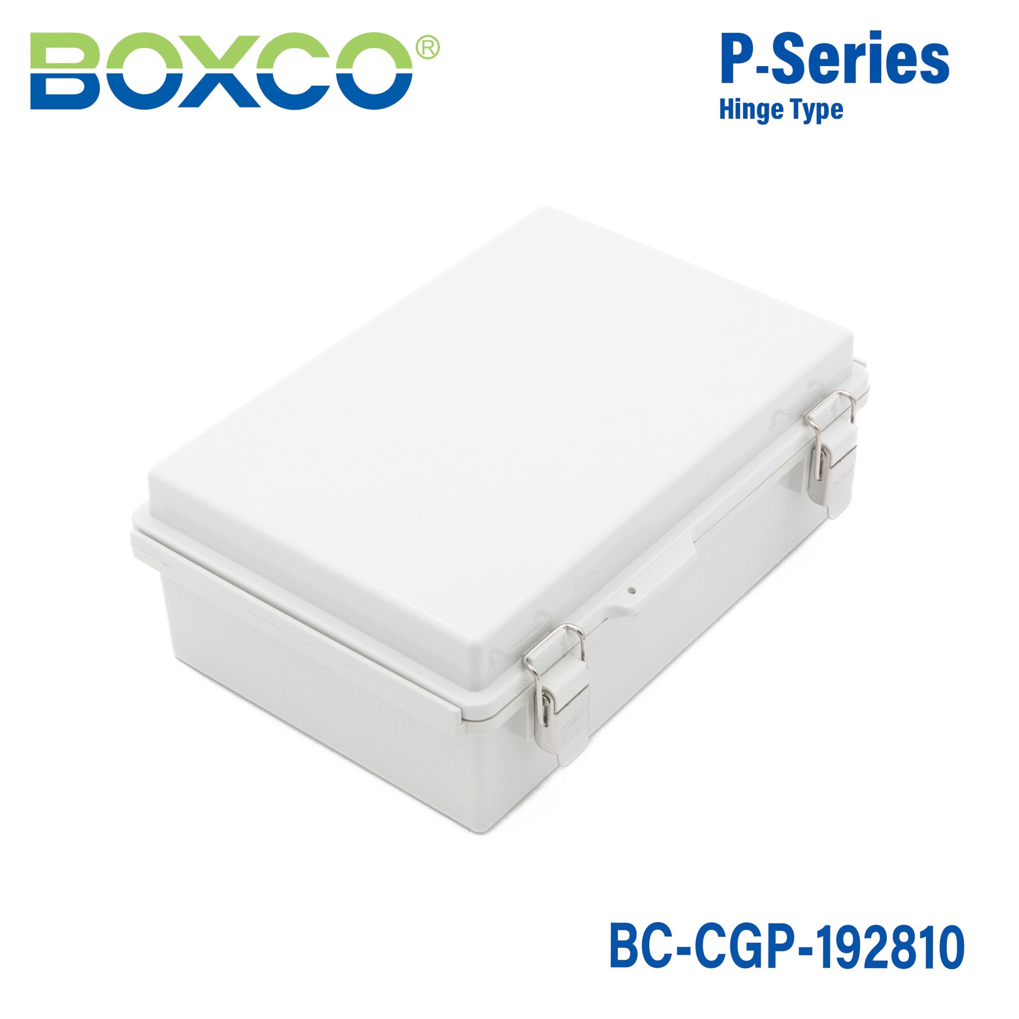 Boxco P Series 7.48x11.02x3.94 Inch Plastic Enclosure - IP67 Waterproof, IK08 Impact Resistant, Polycarbonate Grey Case with Molded Hinge & Latch for Outdoor Electrical Equipment Protection