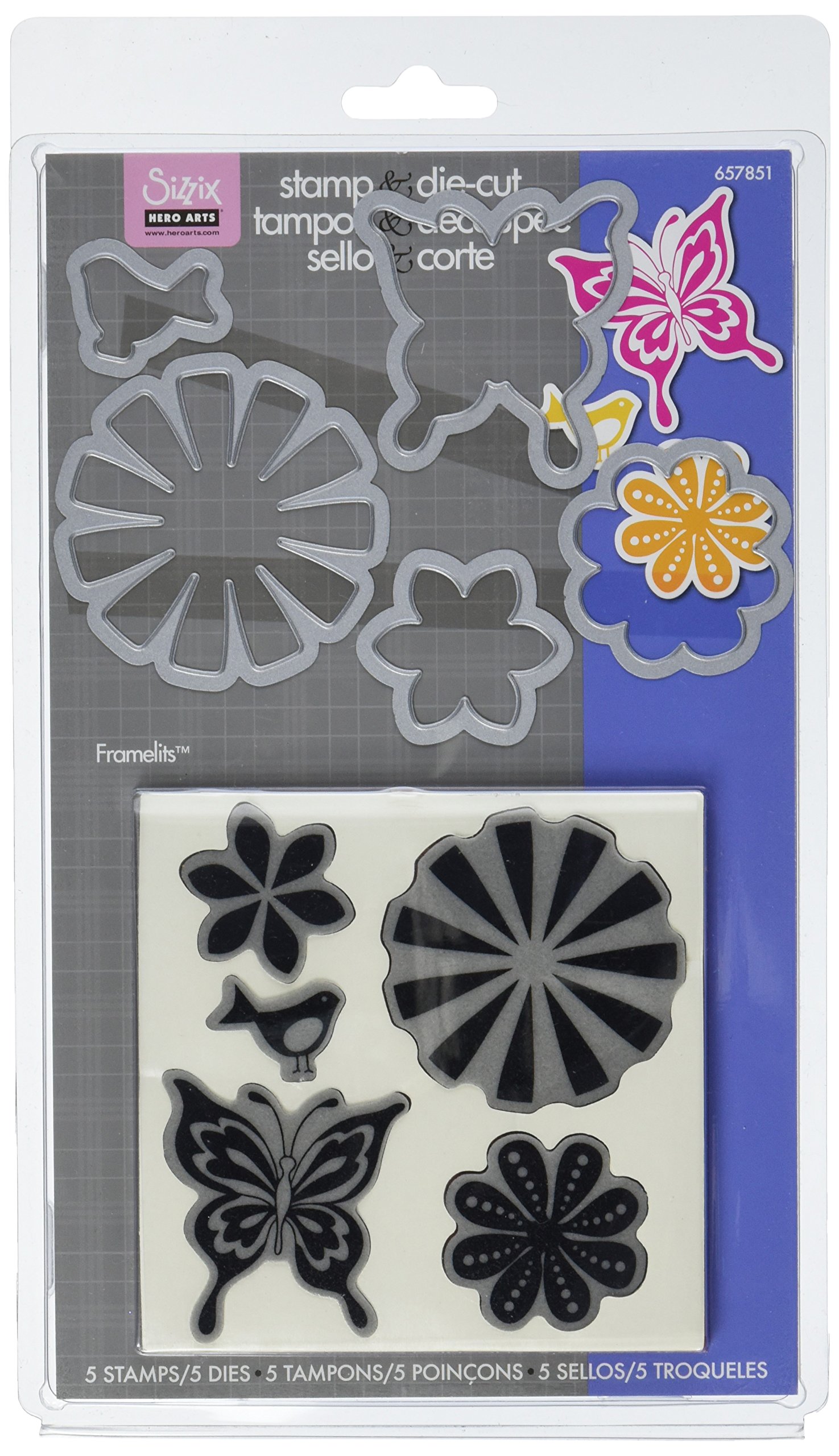 Hero Arts Sizzix Framelits Die Set 5PK with Stamps - Bold Pop Designs for Card Making, Scrapbooking & DIY Paper Crafts