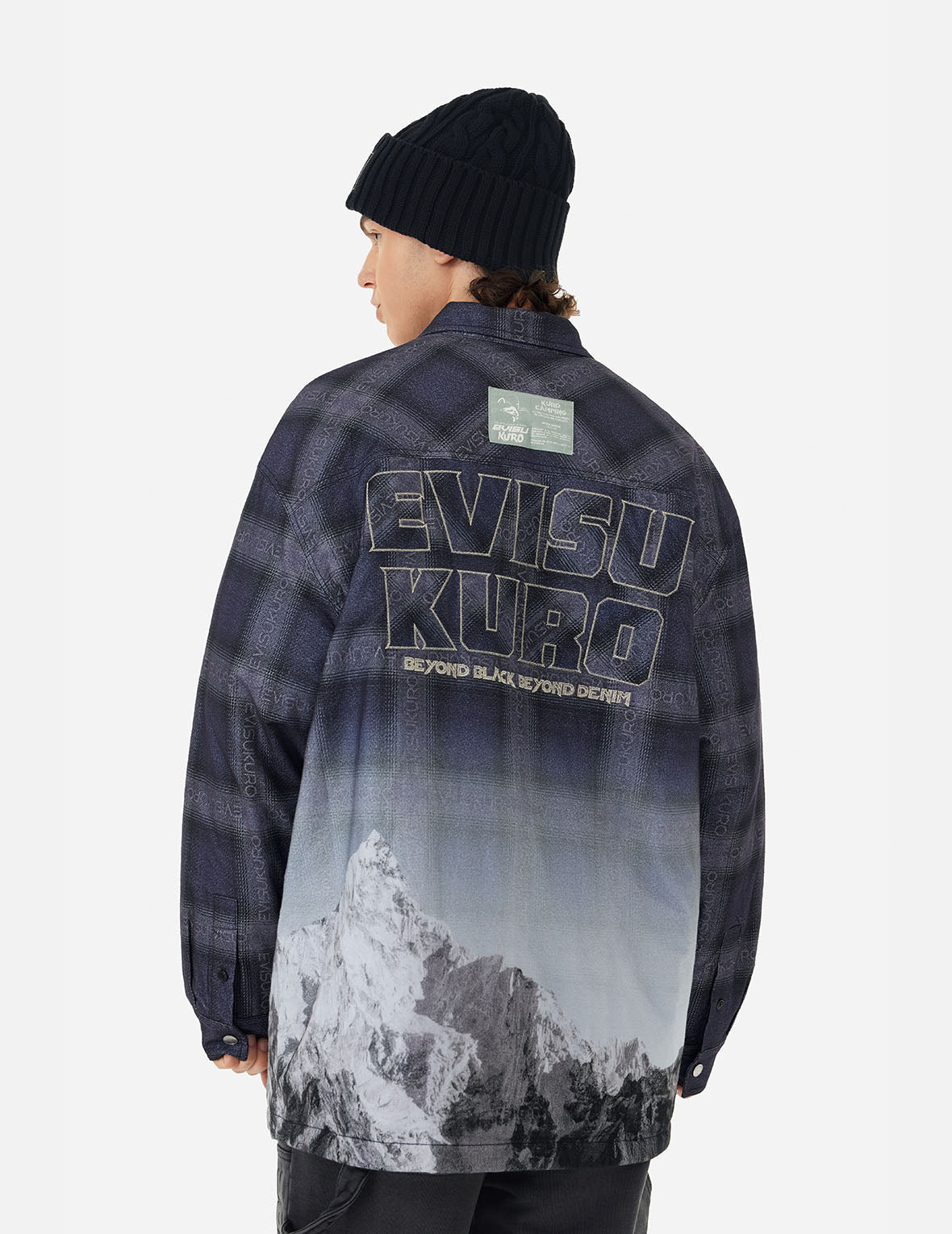 Flannel Check Shirt Jacket with Snow Mountain Print - Relaxed Fit for Men & Women | Cozy Outdoor Wear for Hiking, Camping & Casual Fall Fashion
