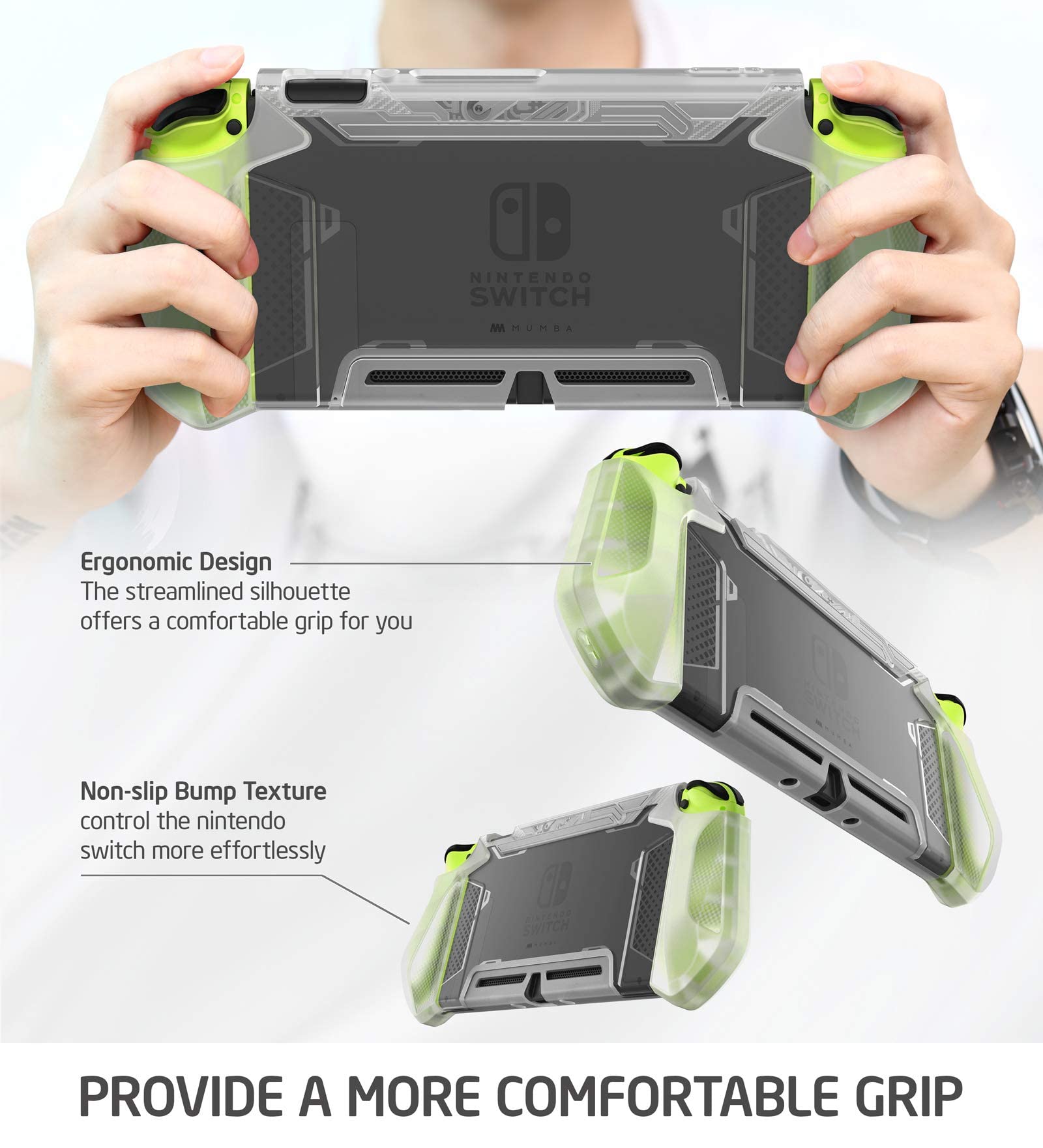 Mumba Dockable Case for Nintendo Switch - Blade Series TPU Grip Protective Cover with Ergonomic Design & Comfortable Hold (Clear) | Perfect for Gaming, Travel & Long Play Sessions