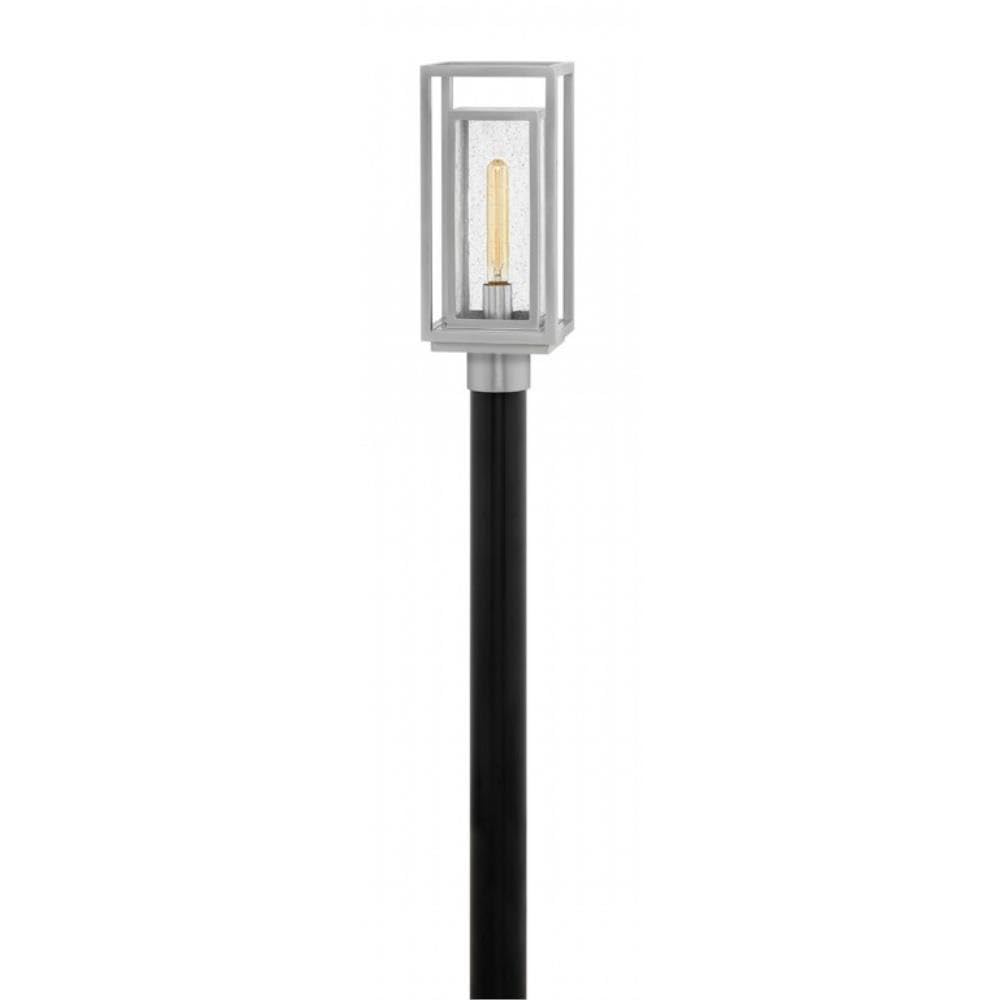 Black Double Frame Outdoor Post Lantern with Clear Seedy Glass - 7