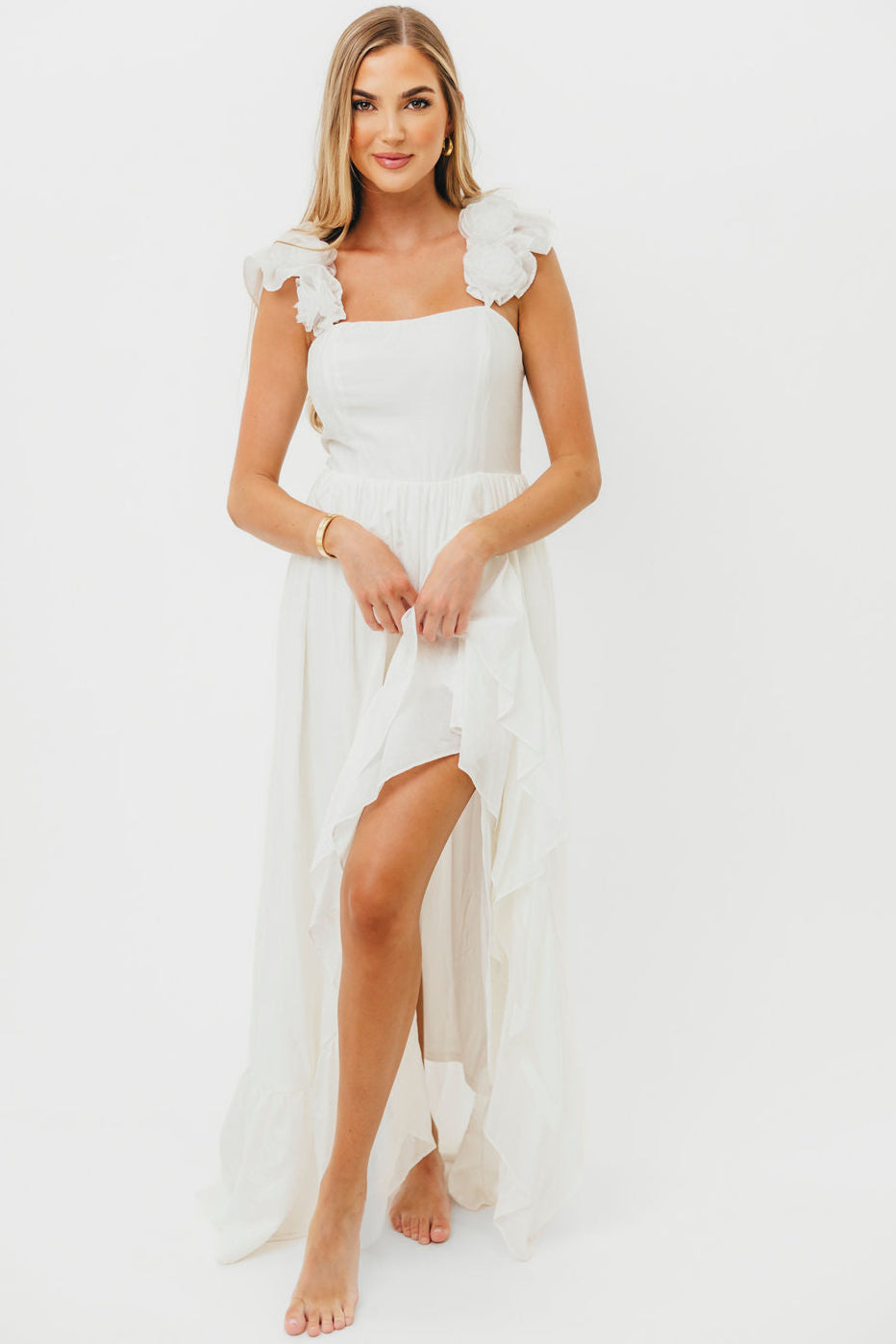 Noelle High Slit Maxi Dress - Elegant White Long Evening Gown for Women | Perfect for Weddings, Parties & Special Occasions