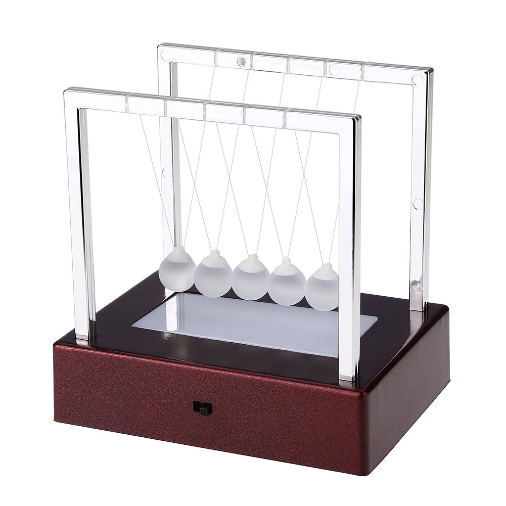 Newton's Cradle Balance Balls - 5 LED Light Up Pendulum Balls with Wooden Base | Classic Perpetual Motion Desk Toy for Physics Learning, Stress Relief & Office/Home Decoration | Perfect Science Gadget for Kids & Adults