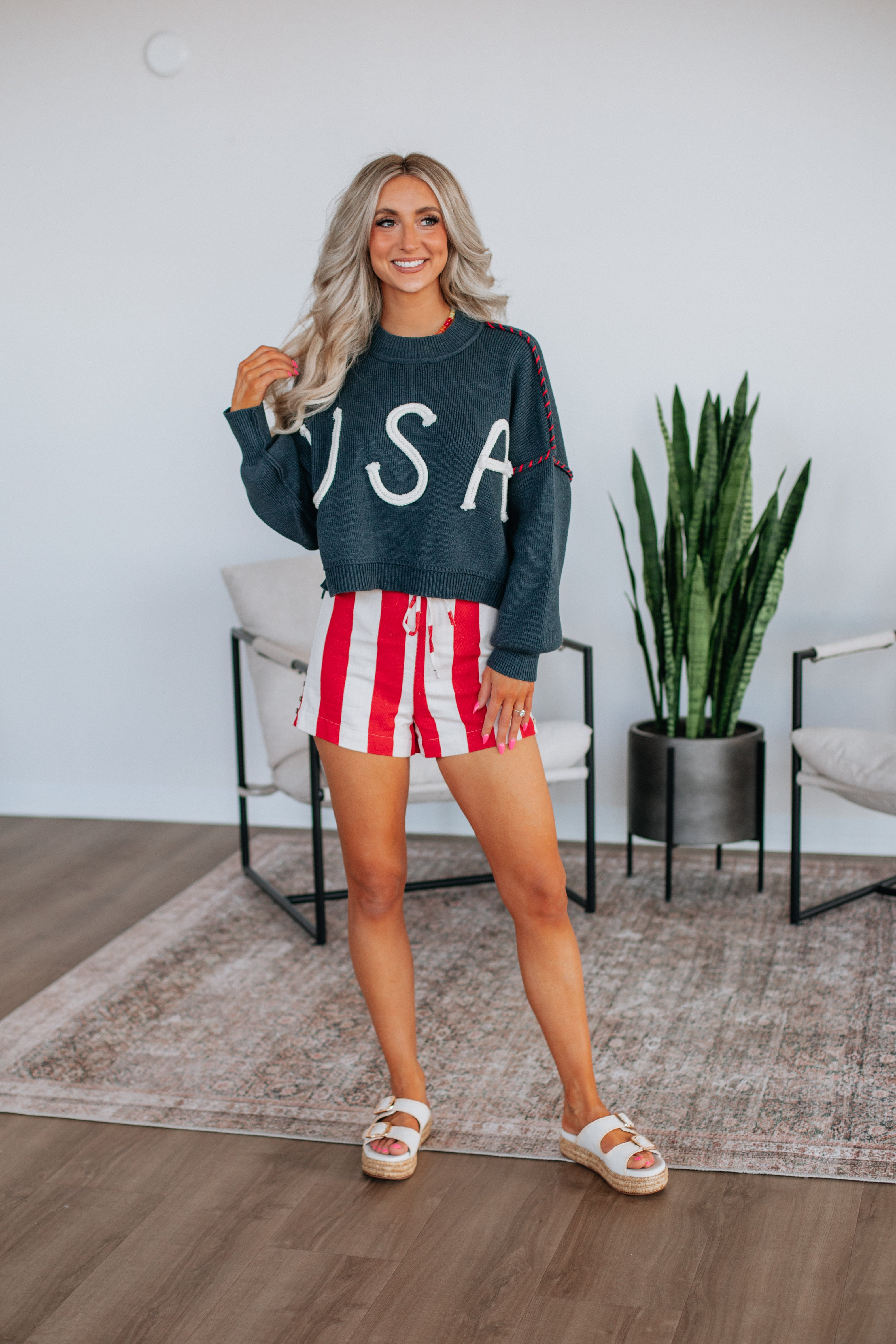 Americana Sweater for Women - Classic Navy Pullover | Cozy & Stylish Casual Wear for Fall & Winter