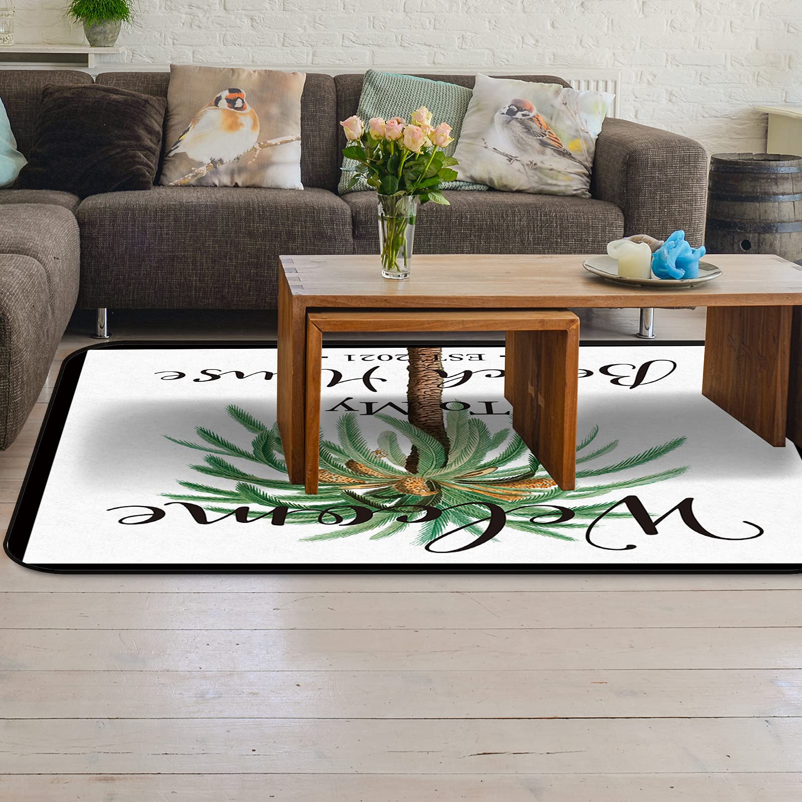 3' x 5' Modern Tropical Palm Leaf Area Rug - Soft Indoor/Outdoor Throw Carpet for Living Room, Bedroom, Nursery - Summer Beach Style Decor with Coconut Tree Design - Perfect for Kids Room, Patio & Dorm