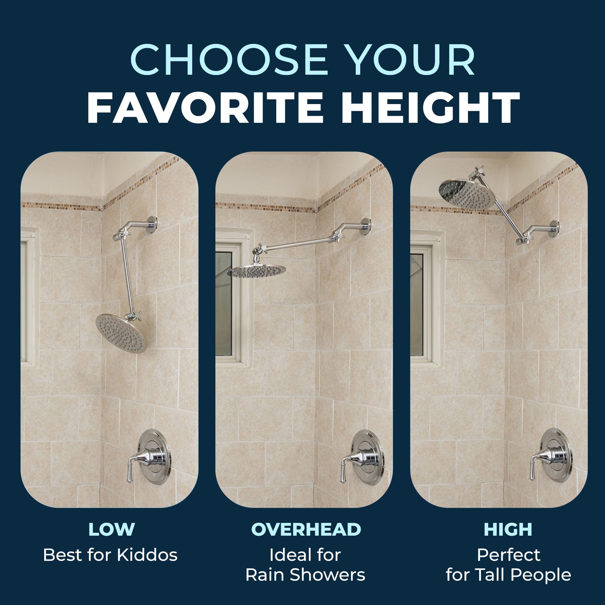 All Metal Adjustable Shower Arm Extension - Extendable Shower Pipe for Height Adjustment, Perfect for Bathroom Renovation & Comfortable Showering Experience