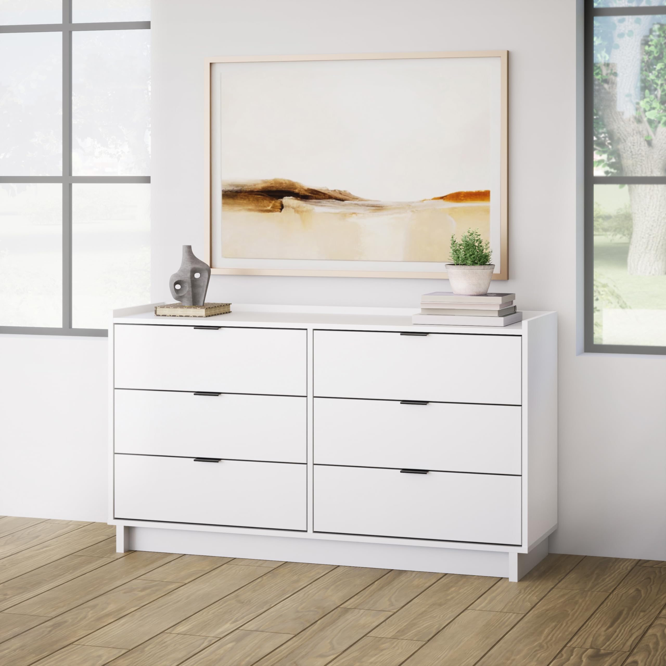 Prepac Simply Modern 6-Drawer Double Dresser - White Contemporary Bedroom Chest of Drawers (52.5