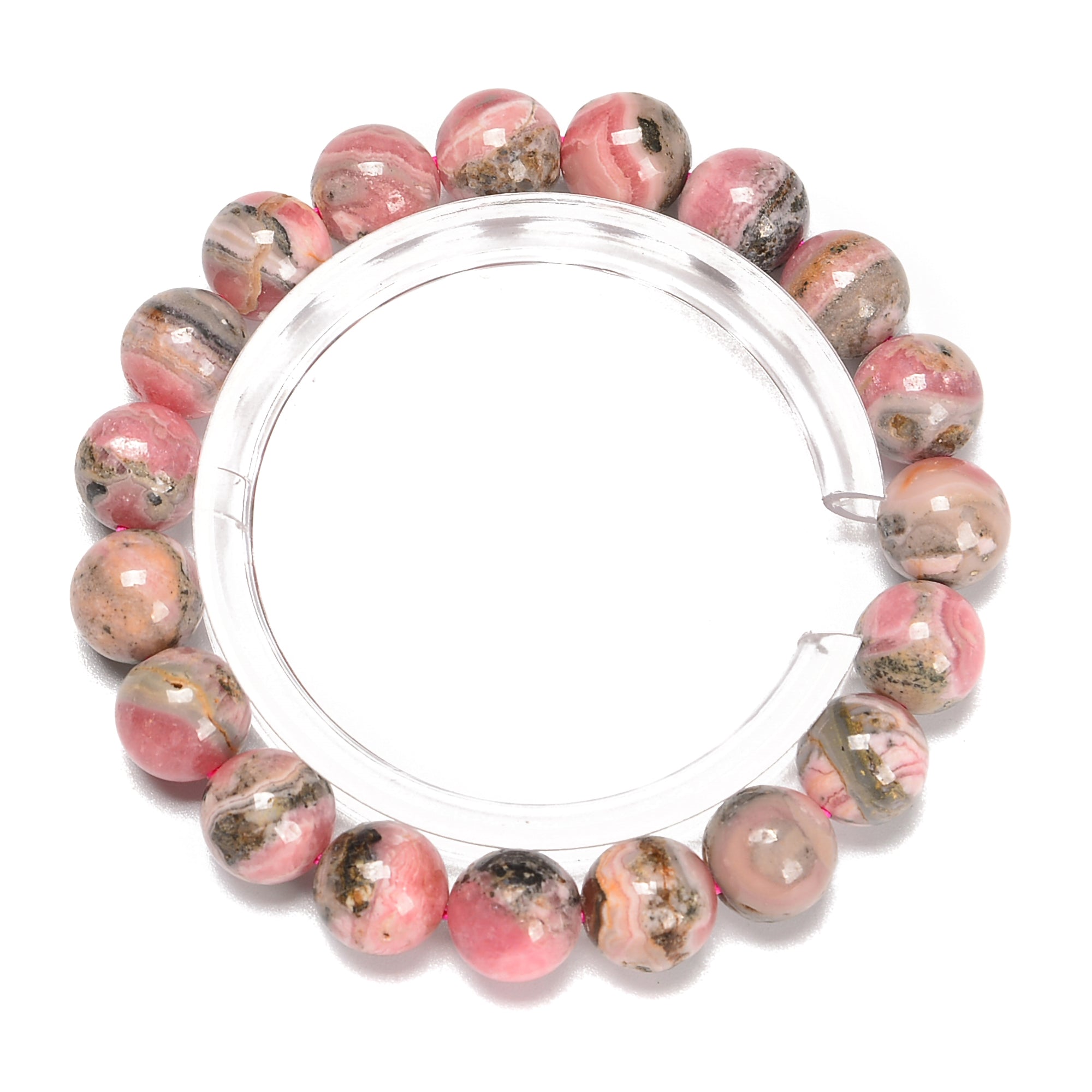 Rhodochrosite Round Beaded Bracelet - 9mm & 15mm Gemstone Beads - 7.5'' Adjustable Length - Handmade Healing Jewelry for Women - Perfect for Meditation, Yoga & Spiritual Gifts