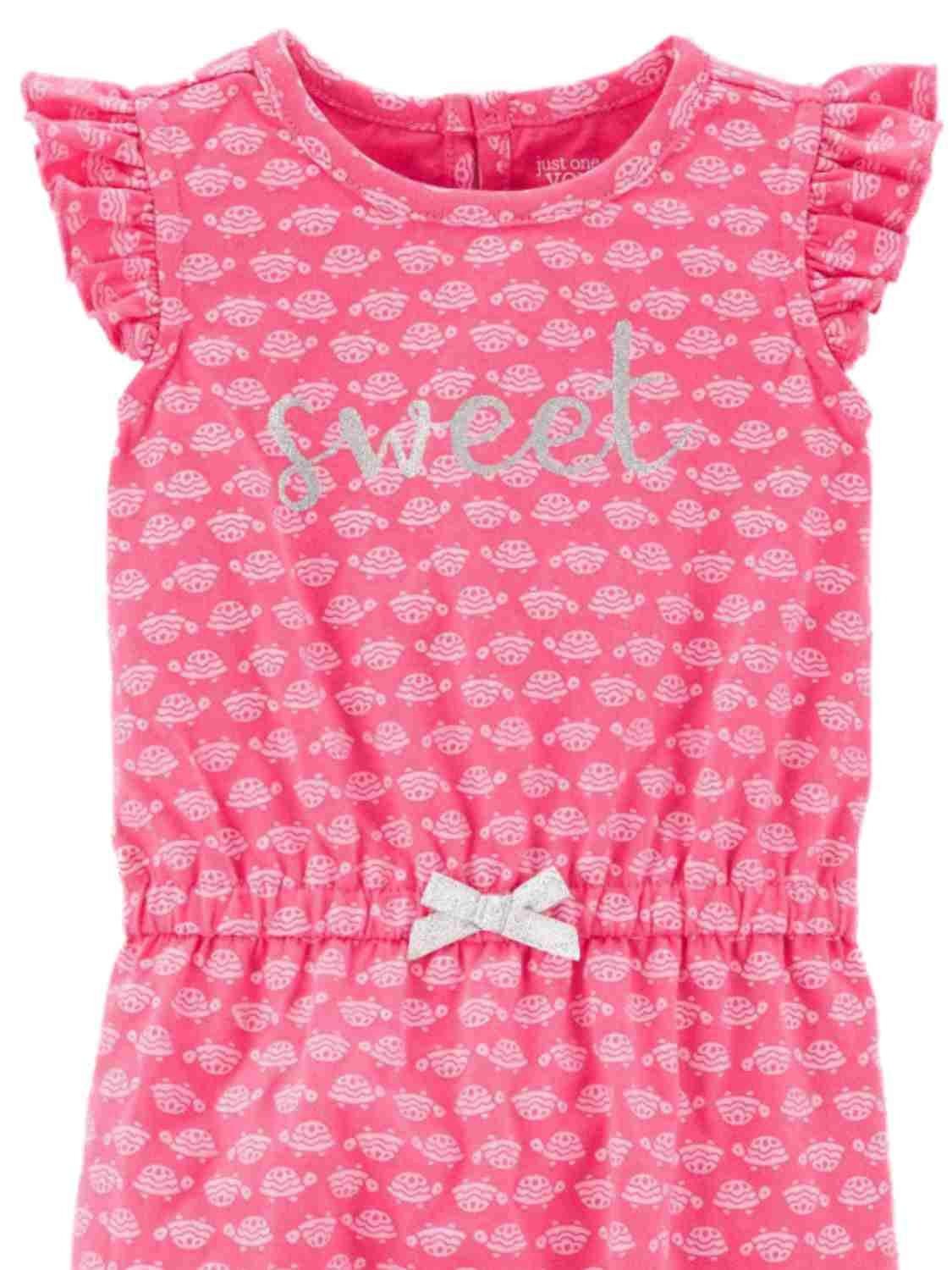 Carters Infant Girls Pink Glitter Sweet Turtle Romper Bodysuit - Soft Cotton Baby Creeper Outfit for Playdates & Photo Shoots