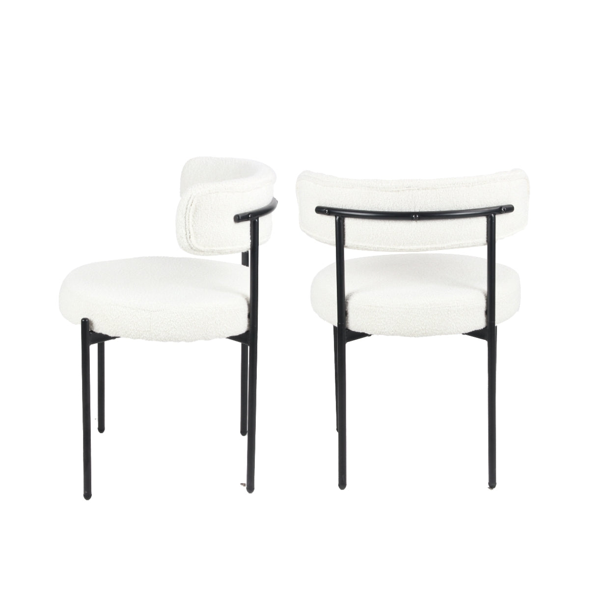 Roundhill Furniture Burbank Modern Round Boucle Dining Chairs, Set of 2 - Mid Century Style Upholstered Seating for Kitchen, Dining Room & Breakfast Nook - Comfortable & Stylish Home Decor