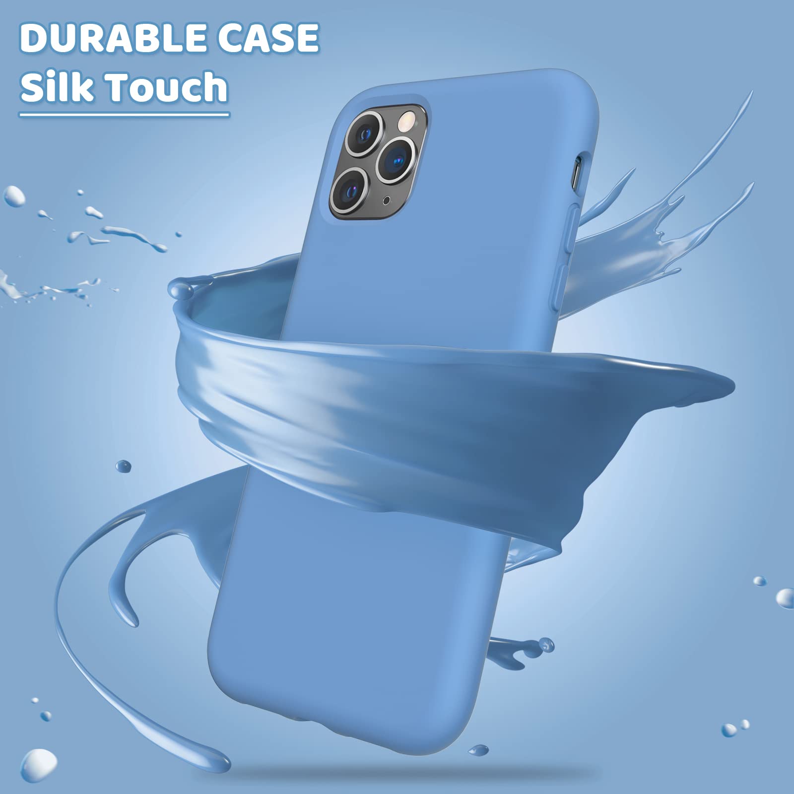 OuXul Slim Liquid Silicone Case for iPhone 11 Pro Max (6.5 Inch) - Cornflower Blue Protective Phone Cover with Full Body Microfiber Lining | Perfect for Everyday Use, Work & Travel Protection