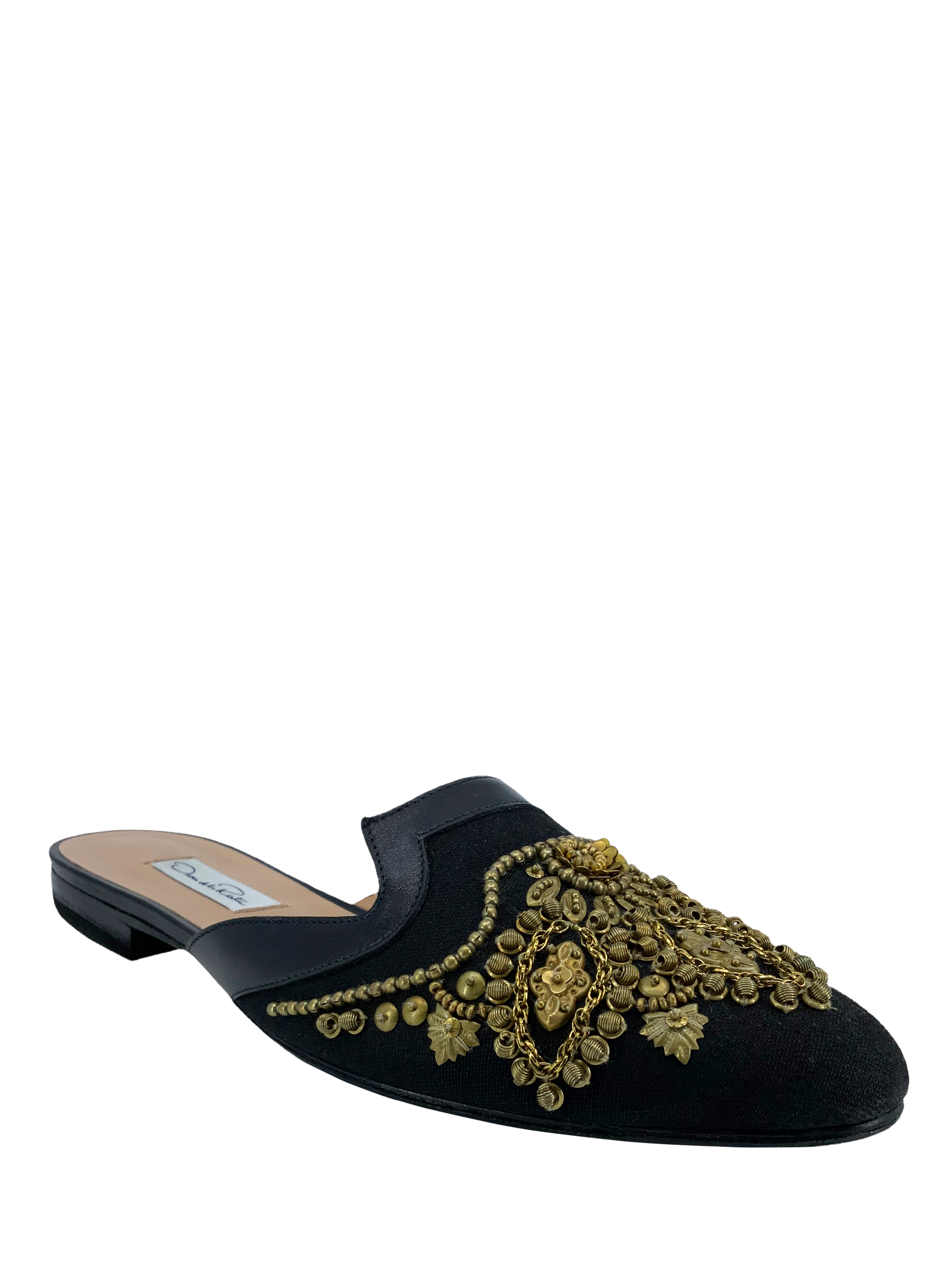 Oscar De La Renta Embroidered Spanish Canvas Mules Women's Size 11 | Comfortable Slip-On Shoes for Casual Wear, Beach & Summer Outfits