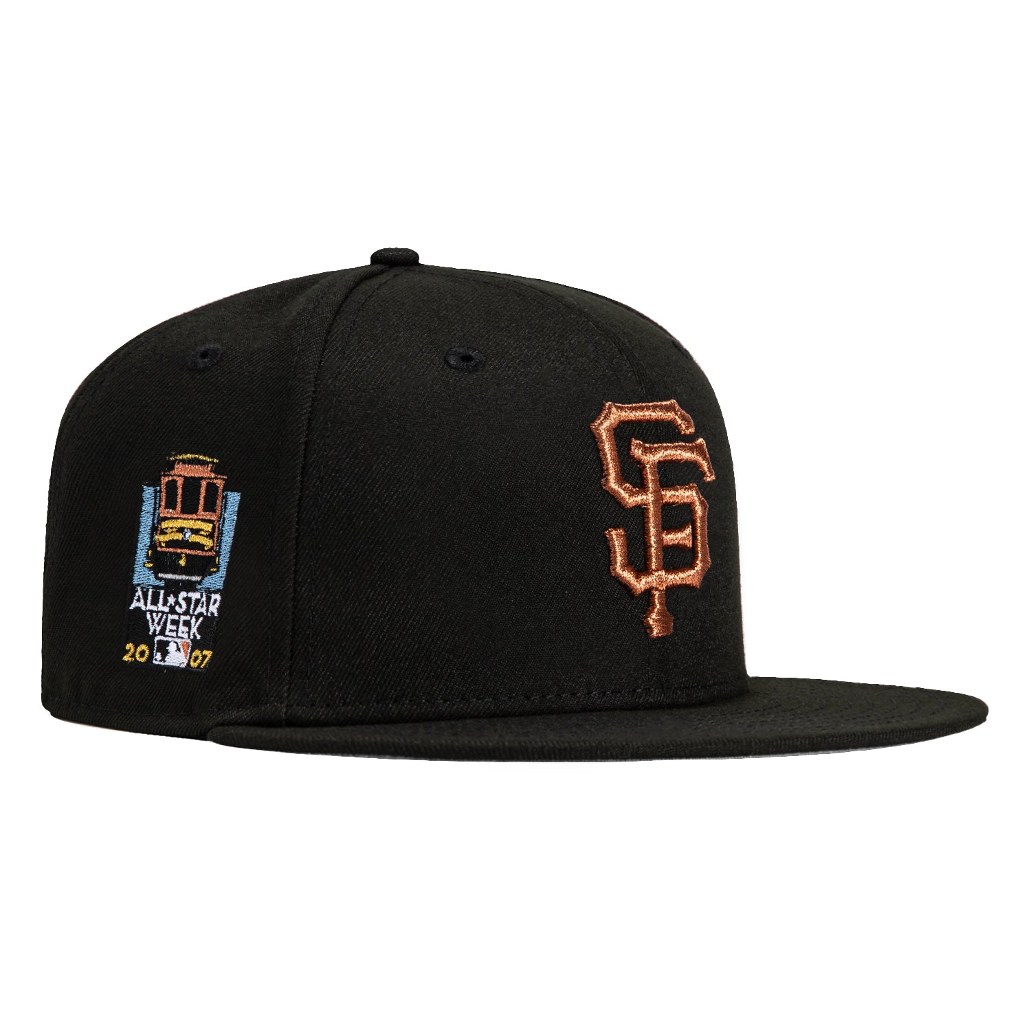 New Era 59Fifty San Francisco Giants 2007 All Star Game Patch Baseball Cap - Black & Metallic Copper - MLB Officially Licensed Hat for Sports Fans & Streetwear Fashion