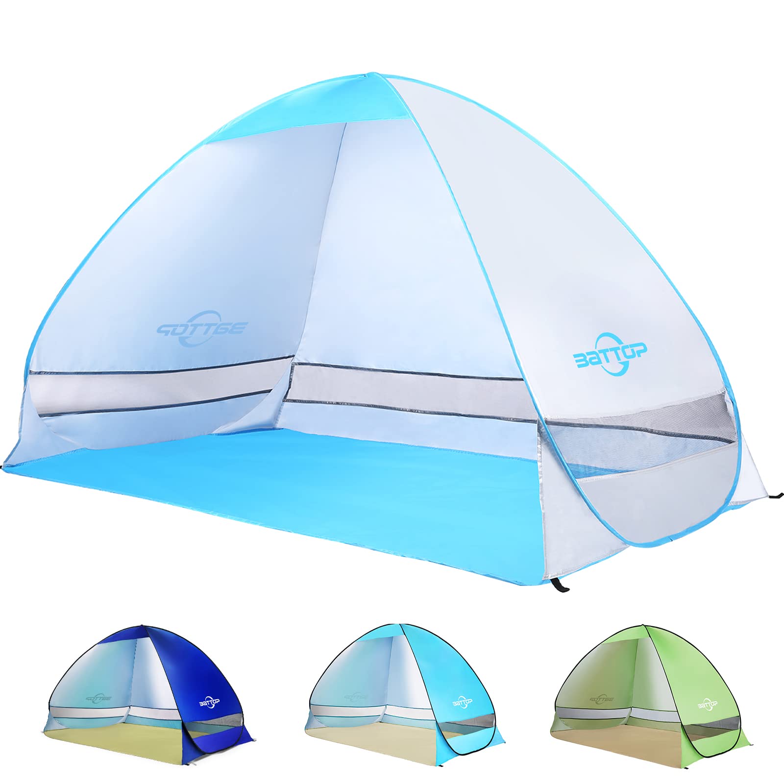 BATTOP Pop Up Beach Tent - Portable Sun Shelter with UV Protection, Easy Setup & Lightweight Design for Outdoor Family Use - Perfect for Beach, Picnics, Camping & Backyard Relaxation (Silver, 2022 Model)