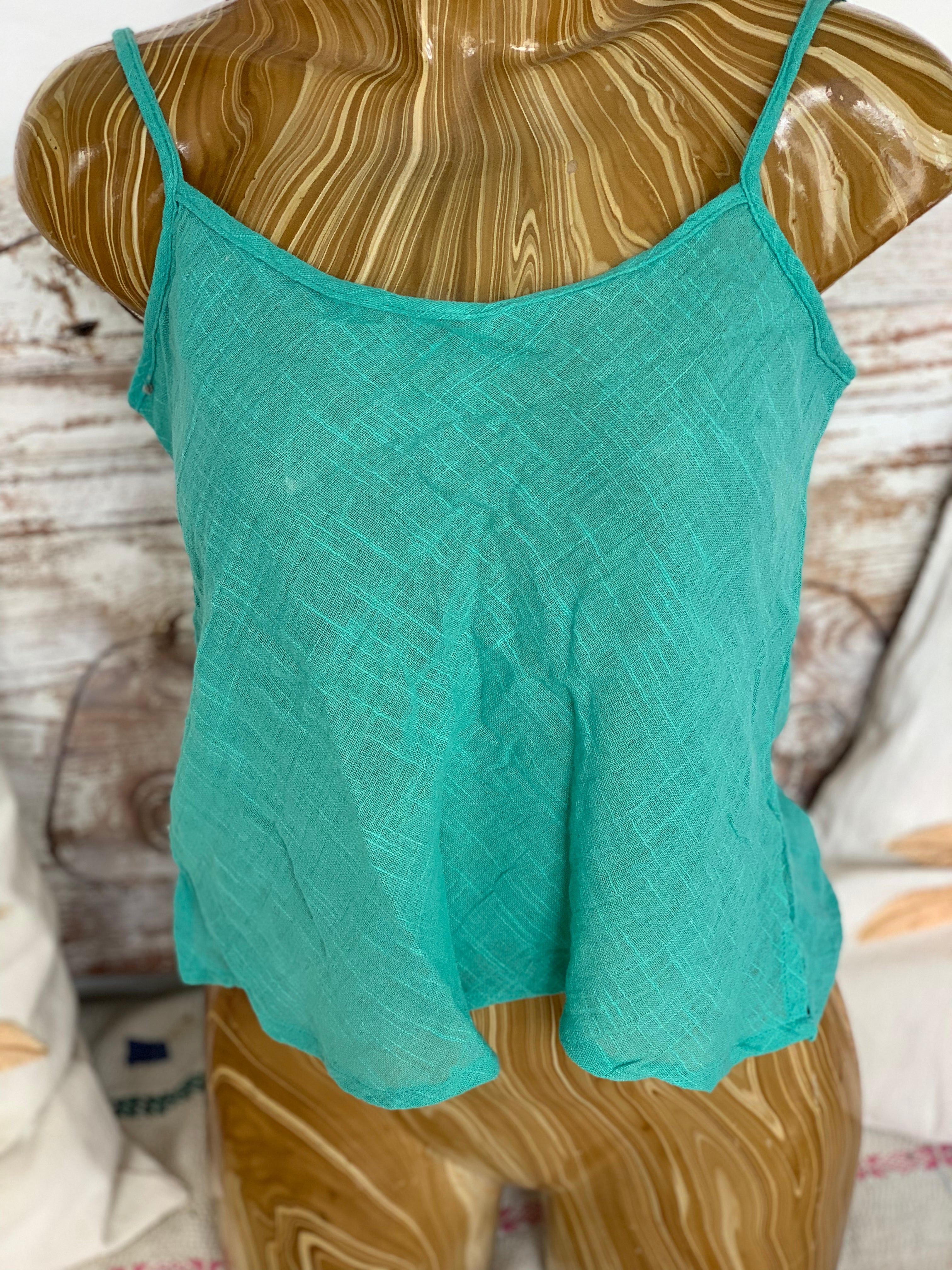 Stylish Turquoise Linen Top for Women - Breathable & Comfortable Summer Blouse for Beach, Vacation, and Casual Outings