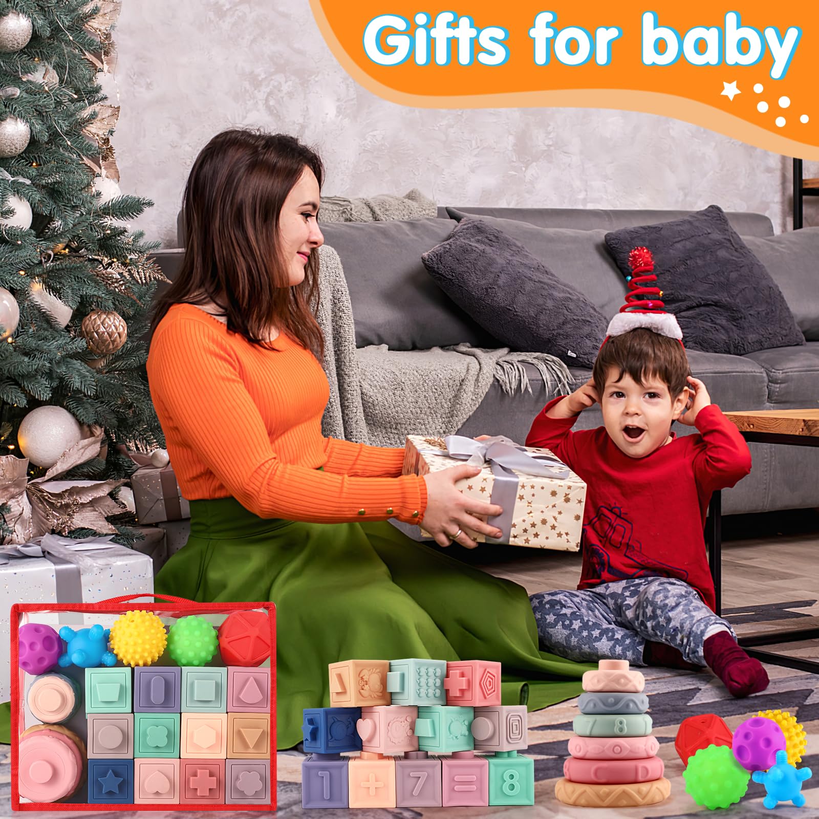 Montessori Baby Toys for 6-12 Months - Soft Sensory Stacking Blocks Set | Educational Infant Toys for 0-12 Months | Perfect Toddler Learning Gifts for 1-3 Year Olds | Great for Early Development & Playtime Activities