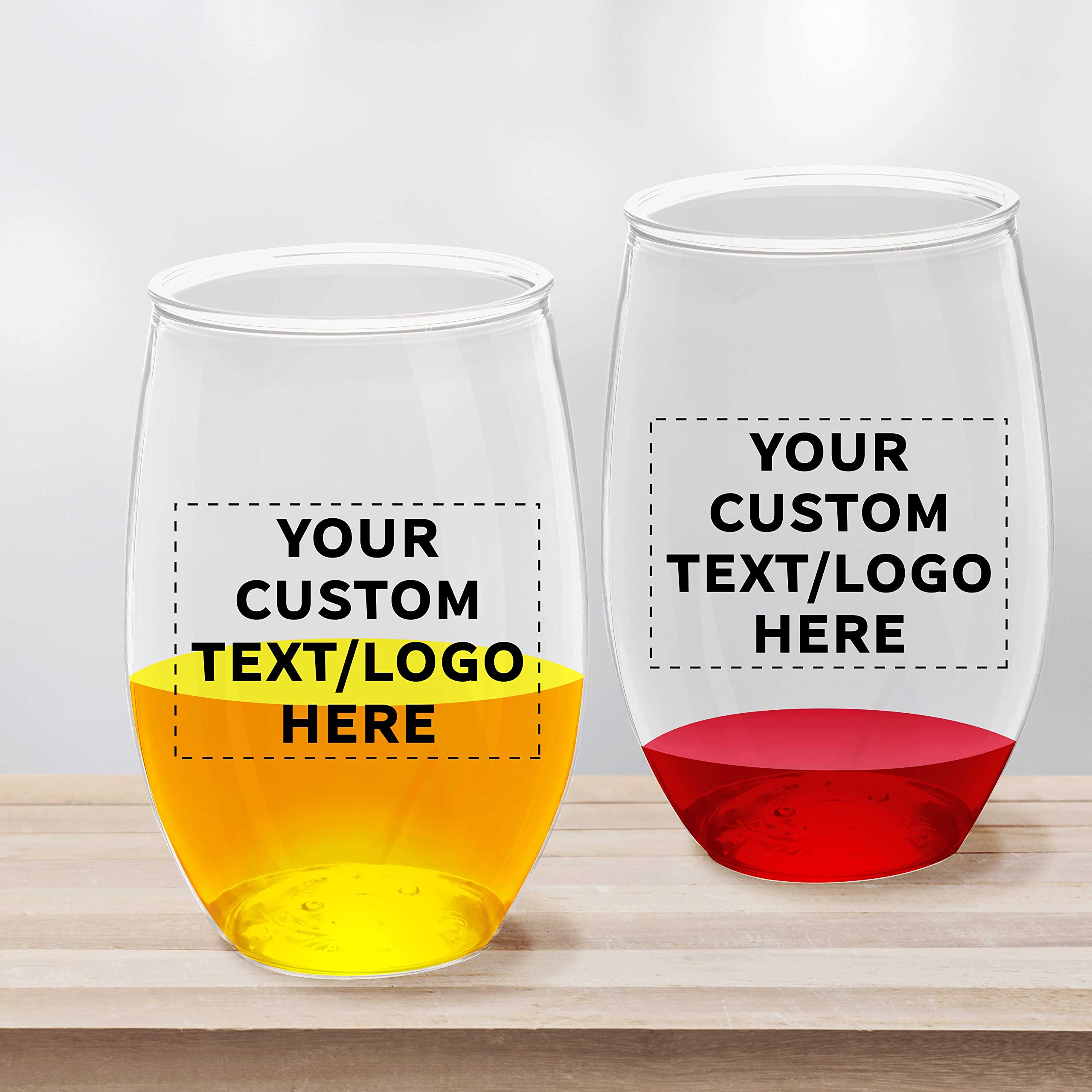 100-Pack Custom Plastic Stemless Wine Glasses 16 oz - BPA Free Bulk Party Cups for Outdoor Lounges, Poolside Gatherings, Weddings & Events - Clear Unbreakable Drinkware for Picnics, BBQs & Catering Services