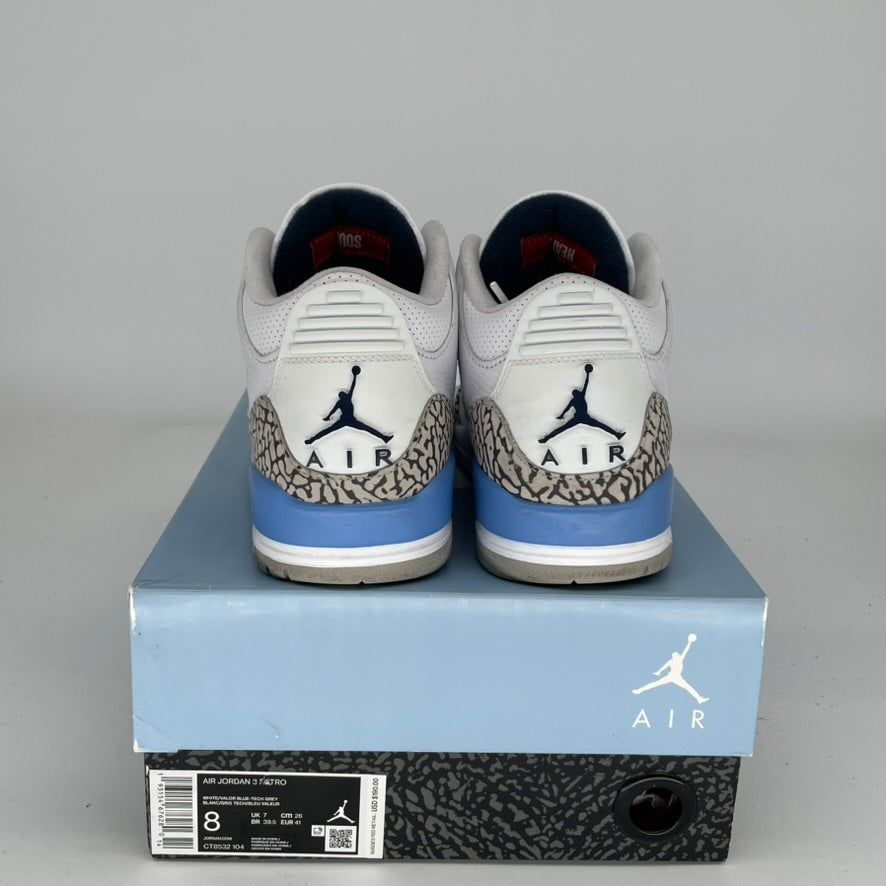 AIR JORDAN 3 UNC Men's Basketball Shoes Size 8 - Authentic Retro Sneakers CT8532-104 for Casual Wear & Street Style