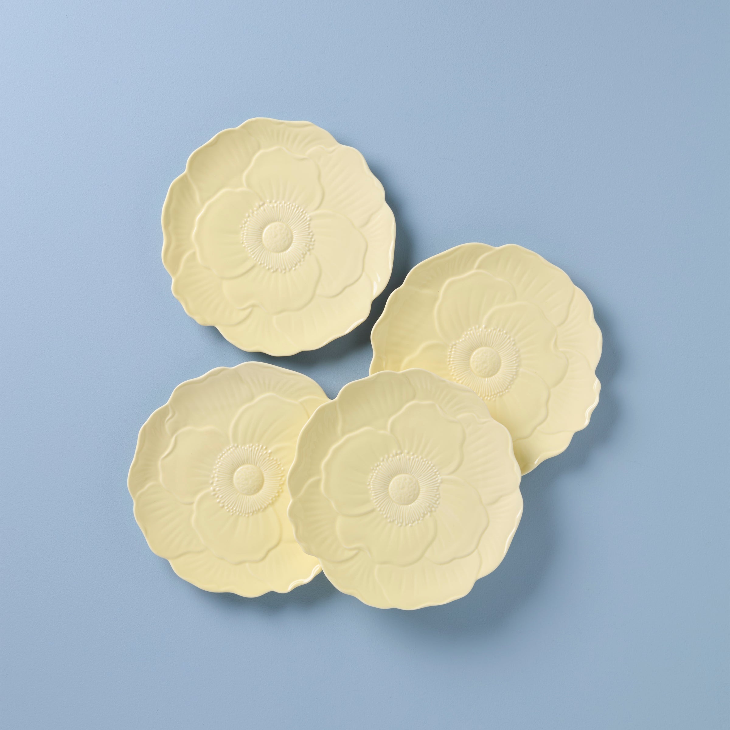 Butterfly Meadow Floral Yellow Accent Plates Set of 4 - Elegant Dinnerware for Spring Parties, Wedding Decor & Home Table Setting