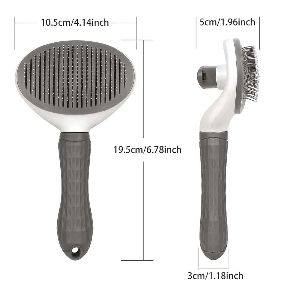 Self-Cleaning Dog & Cat Brush - Grooming Slicker Brush with Smooth Handle & Cleaning Button - Pet Hair Removal & Massage Tool for Dogs & Cats (Grey) - Perfect for Daily Grooming, Shedding Control & Relaxing Pet Massage at Home