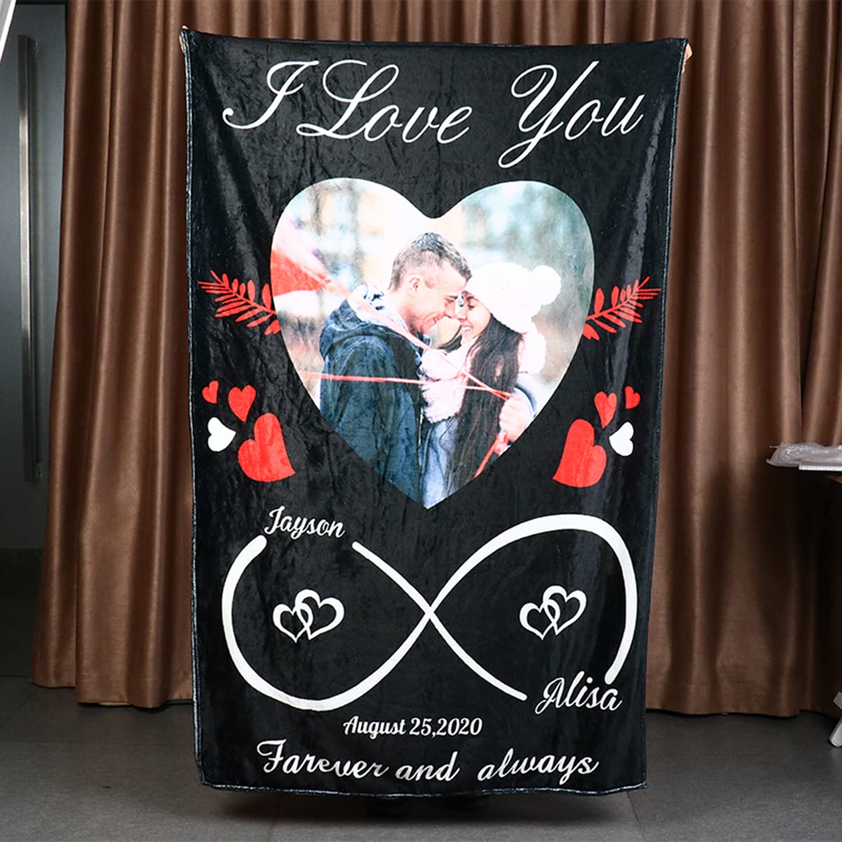 Custom Couples Photo Blanket with Names - Personalized Infinity Love Throw Blanket Super Soft & Warm 59x39 Inches - Perfect Wedding Gift, Anniversary Present & Cozy Home Decor for Couples