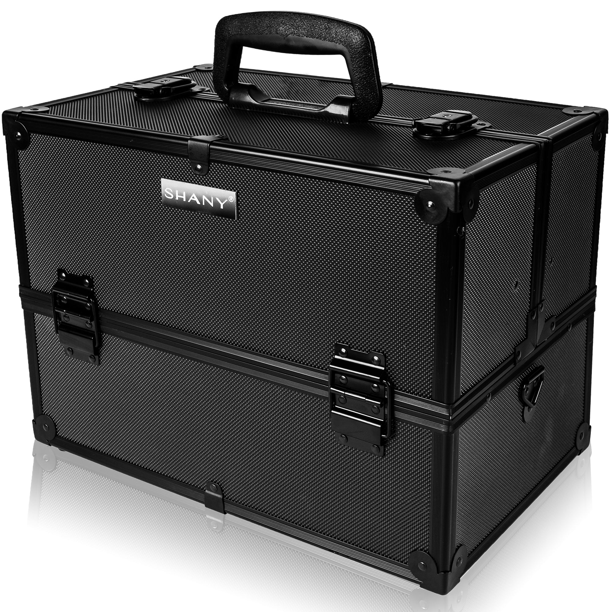 Professional Makeup Train Case with Shoulder Strap & Secure Locks - Portable Cosmetic Organizer for Travel, Salon, and Makeup Artists