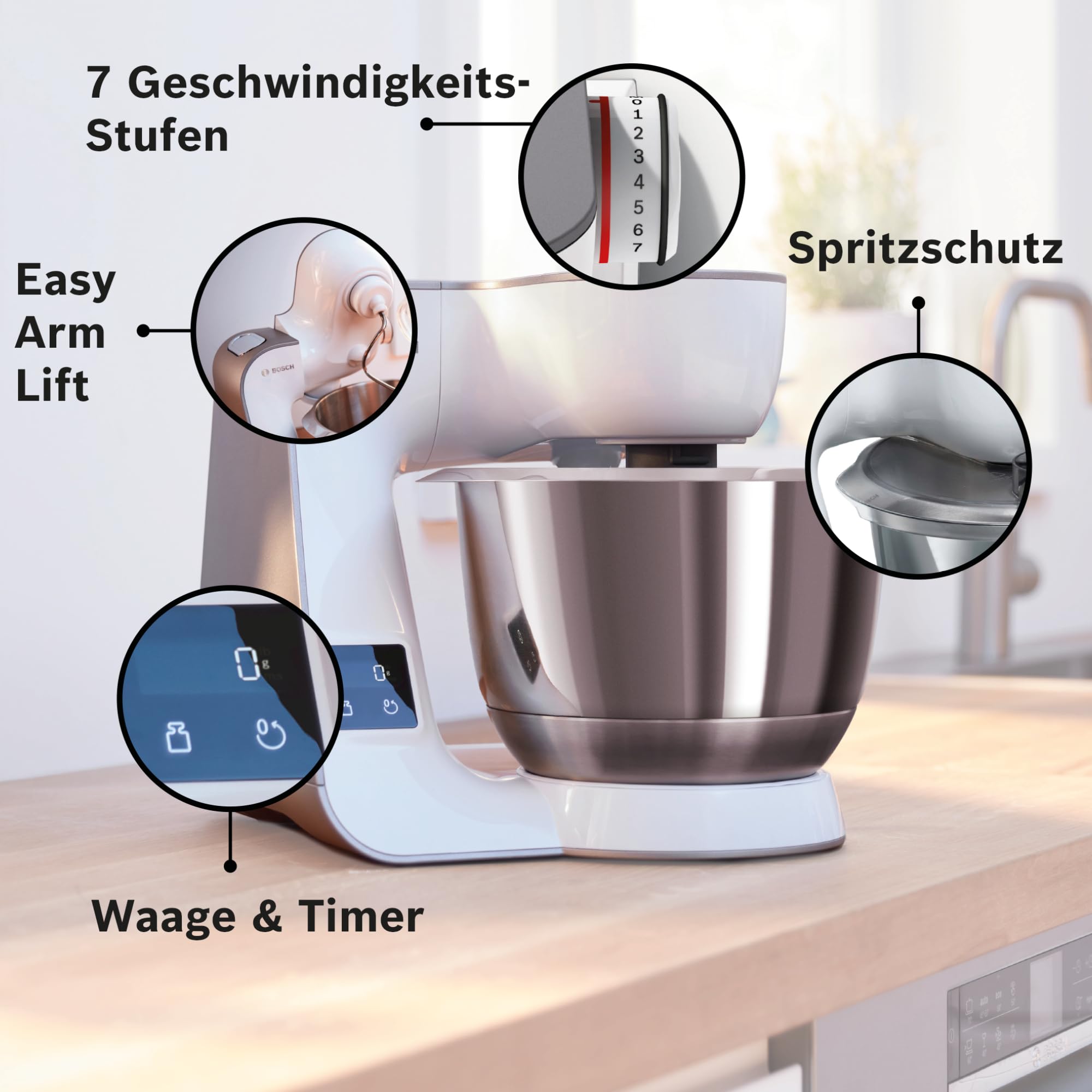 Bosch MUM5XW20 3.9L Stand Mixer with Built-in Timer, 1000W Powerful Planetary Mixer - Perfect for Baking Cakes, Cookies, and Bread at Home