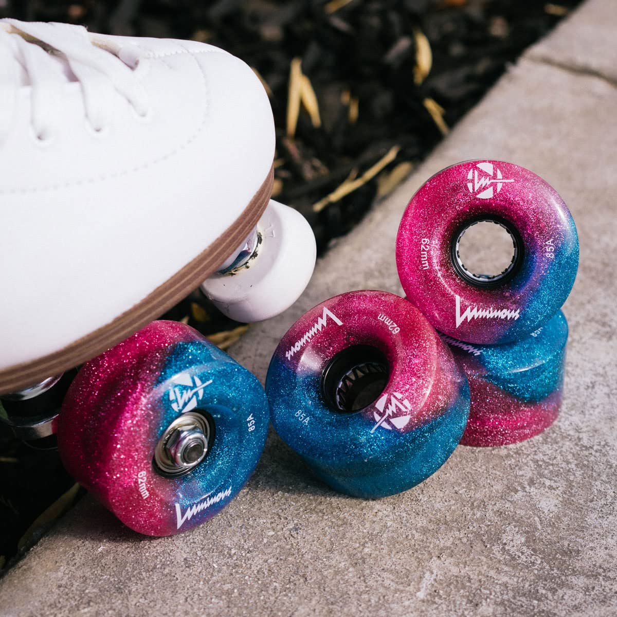 Luminous LED Quad Wheels Galaxy 62mm - 4 Pack for Skateboards, Roller Skates & Scooters - Glow in The Dark Light Up Wheels for Night Riding & Outdoor Activities