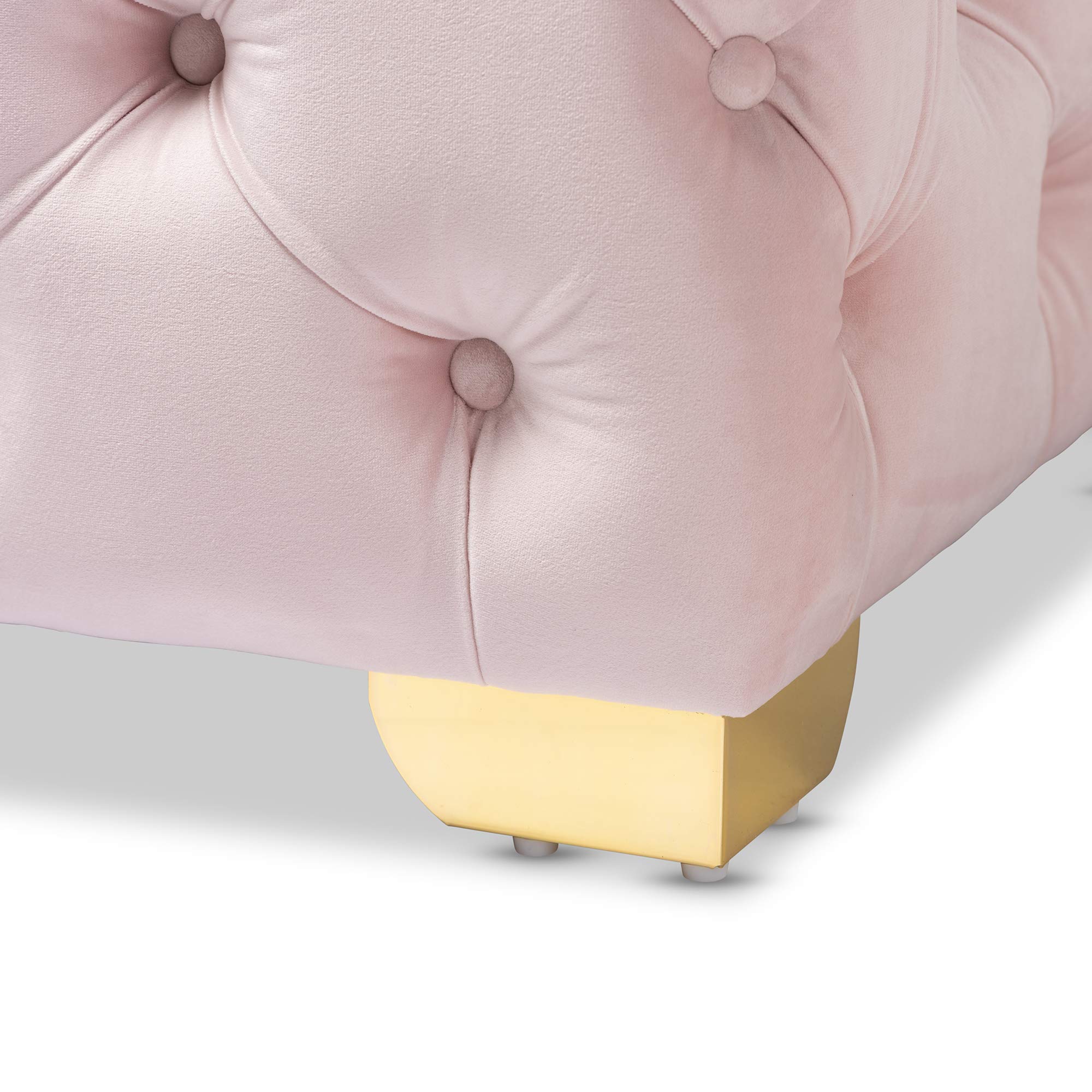 Baxton Studio Light Pink & Gold Ottoman with Storage - Modern Footstool Pouf for Living Room, Bedroom, or Nursery - Soft Upholstered Seat with Sturdy Metal Legs