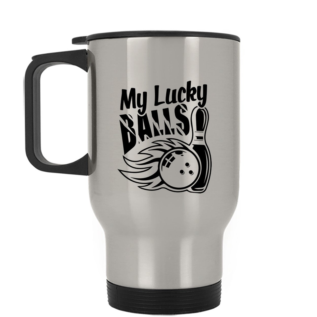 Premium Silver Travel Coffee Mug - Insulated Stainless Steel Bowling Ball Design for Hot & Cold Drinks - Perfect for Commuting, Office, and Outdoor Adventures