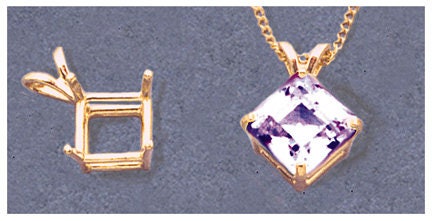Solid Sterling Silver or 14kt Gold 6mm-11mm Square Princess Cut Pendant Setting | Premium Jewelry Setting for Engagement Rings & Necklaces | Handcrafted in USA