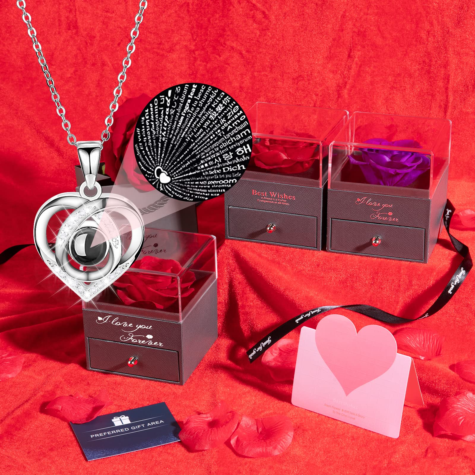 Eternal Preserved Real Rose with 'I Love You' Necklace - Perfect Mother's Day, Anniversary & Birthday Gift for Mom, Wife, Girlfriend, Grandma | Romantic Keepsake for Women (Red) | Ideal for Valentine's Day, Wedding Anniversaries & Special Occasions