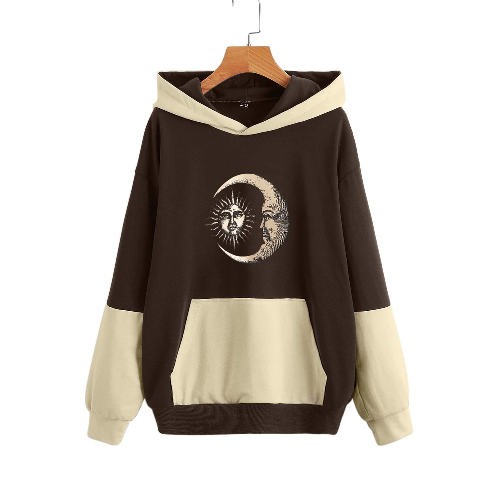 Women's Fashion Printed Sweatshirt - Soft Long Sleeve Drop Shoulder Pullover with Pocket & Funnel Neck | Casual Loungewear, Streetwear, Fall Winter Outfit Essential