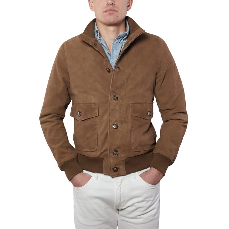 Alberto Zaccagnini Genuine Italian Leather Men's Bomber Jacket | AZ0089 Old Vintage Style Spring Jacket | Premium Natural Leather Coat for Casual Wear & Night Out