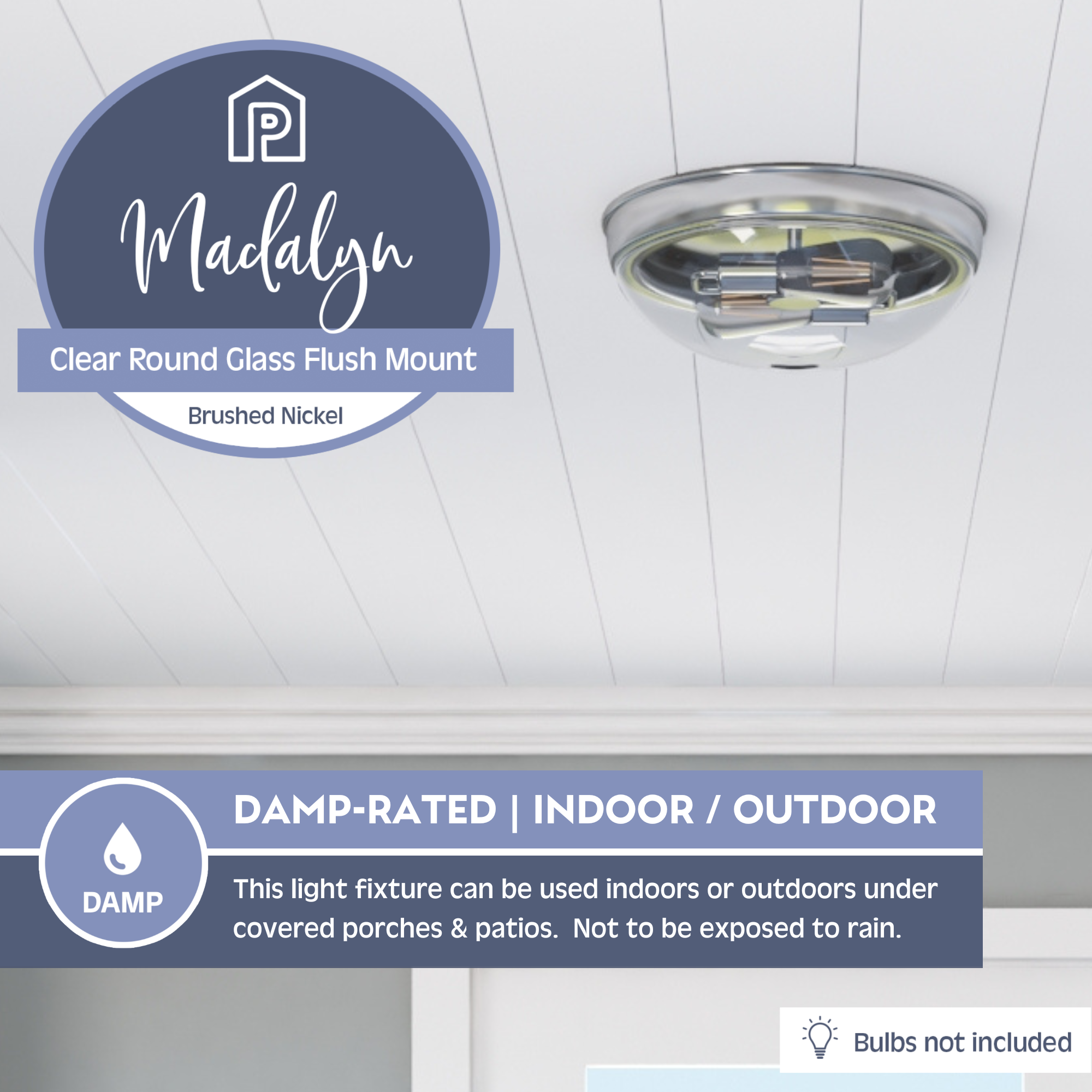 Madalyn Dome Flushmount Light Fixture - Clear Glass Shade with Brushed Nickel Finish - Modern Ceiling Lighting for Bedroom, Hallway & Entryway