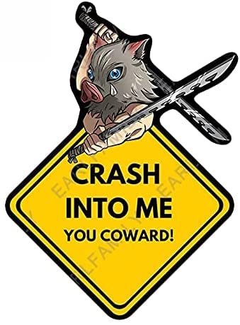 EARLFAMILY 5.1'' Anime Pig Head Car Decal - Vinyl Warning Sticker for Auto, Youth Graphics with 'CRASH INTO ME!' Text - Waterproof Car Accessories (Style B) - Perfect for Cars, Trucks, Laptops & Motorcycles