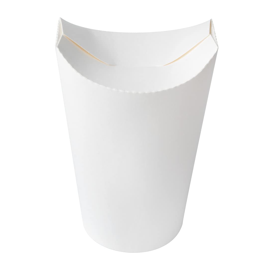 Restaurantware Bio Tek 20oz Disposable French Fry Cups - 100 Pack White Paper Containers with Fold-Down Cover & Lock Tab | Eco-Friendly Fast Food Holders for Fries, Onion Rings, Chips & Popcorn | Perfect for Movie Nights, Parties & Food Truck Service