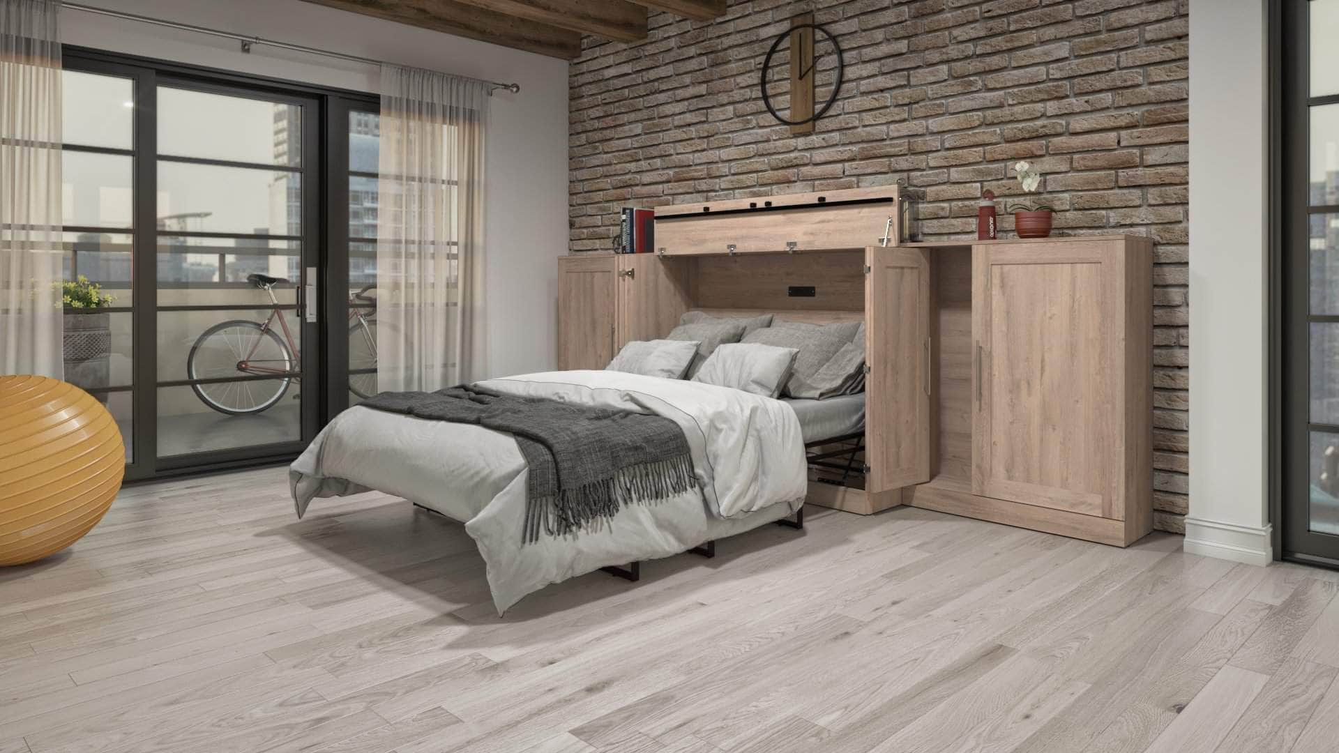 Pur Full Murphy Cabinet Bed with Mattress & 2x36