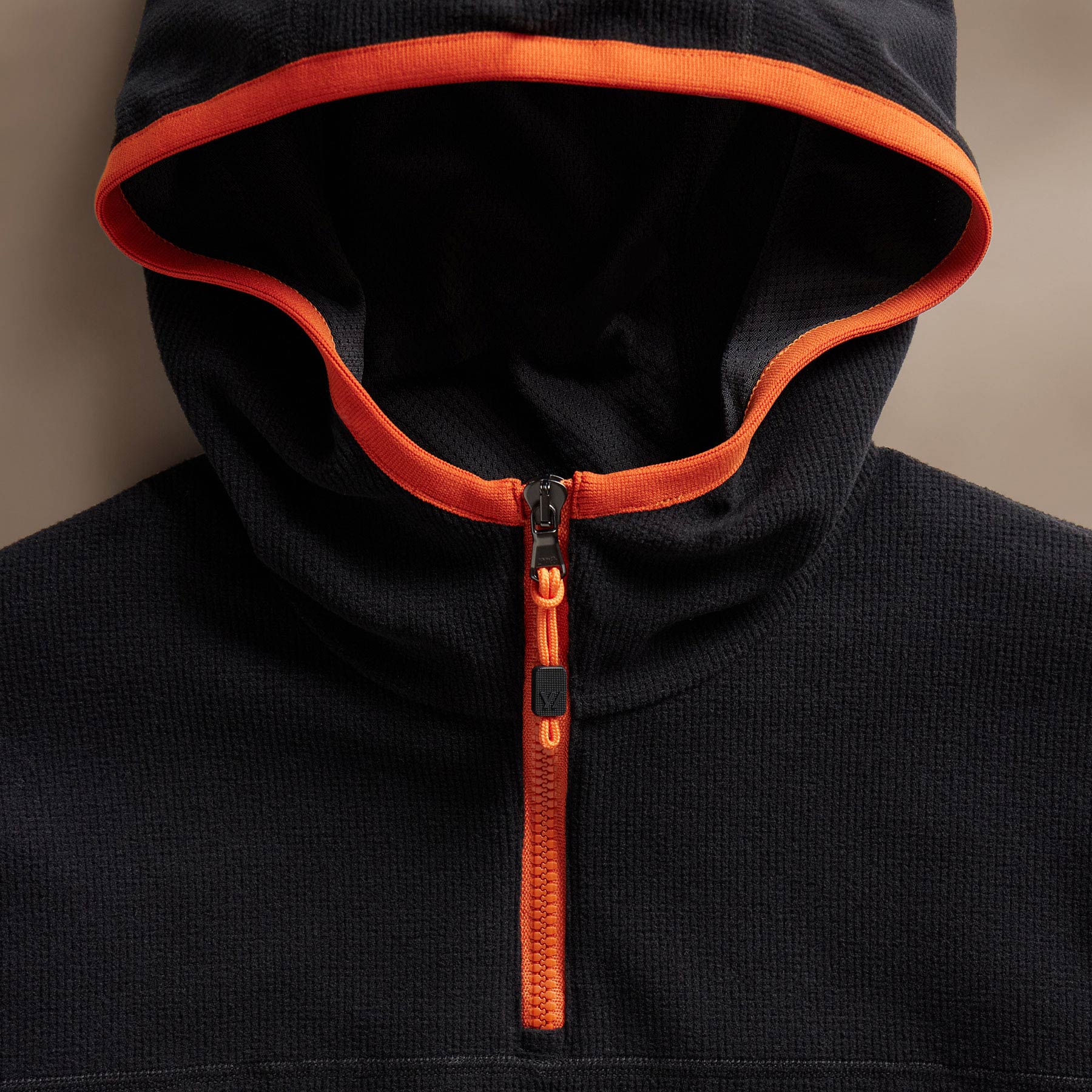 Tech Waffle Performance Hoodie - Black/Orange - Athletic Wear for Running, Gym & Outdoor Activities