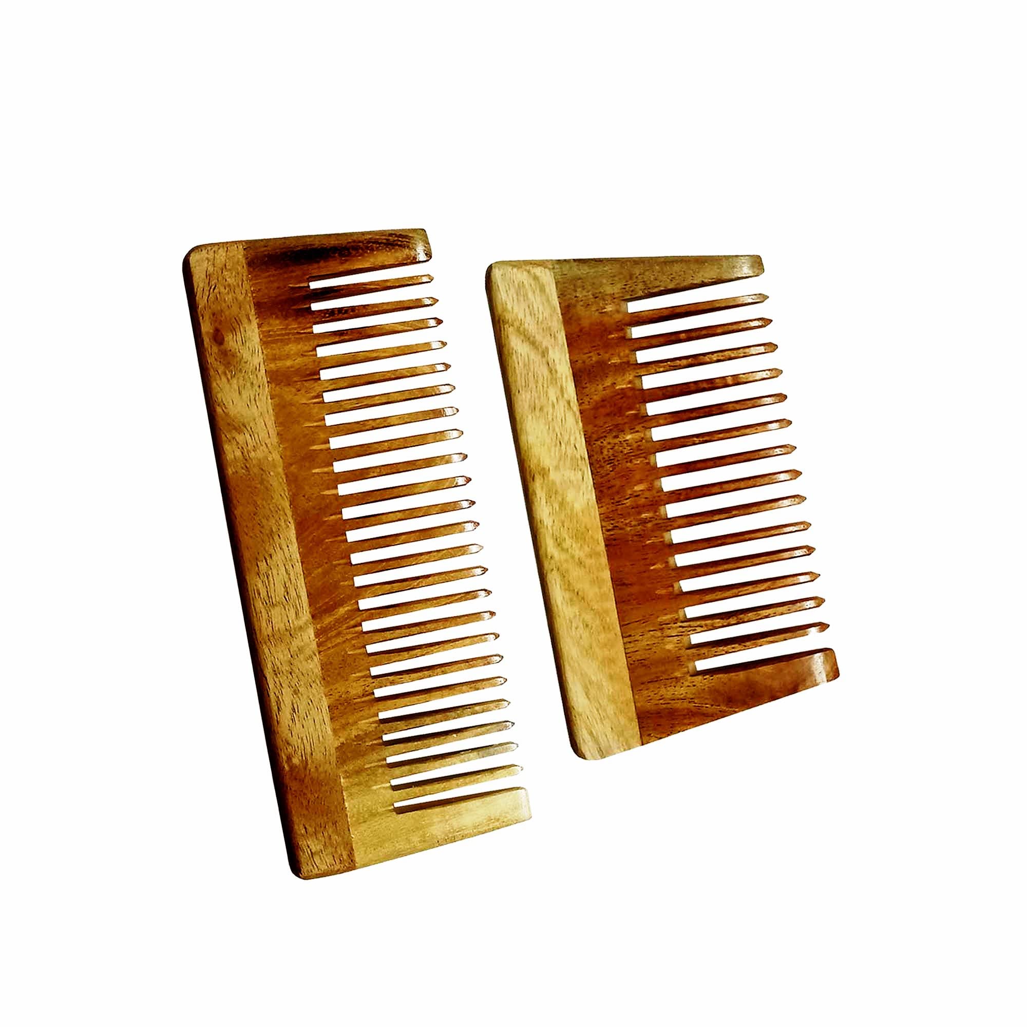 Ginni Innovations 2-Pack Neem Wood Combs for Hair Detangling (Medium & Small) - Natural Ayurvedic Hair Care for Smooth & Tangle-Free Hair - Perfect for Daily Use, Travel & Salon Styling - G-FG