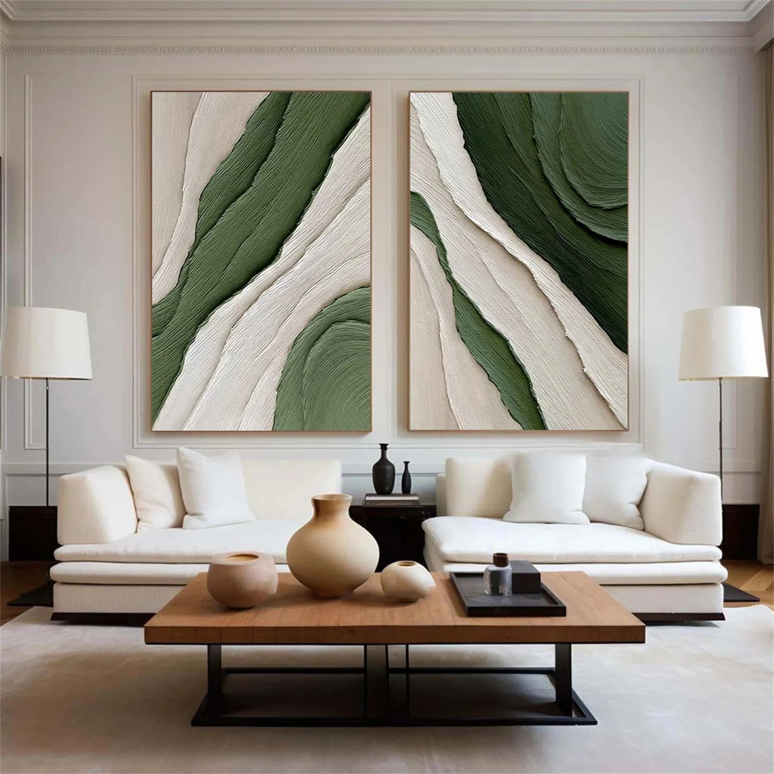 Abstract Blue and Green Wall Art Set of 2 - Modern Canvas Paintings for Living Room, Bedroom & Office Decor #BG047