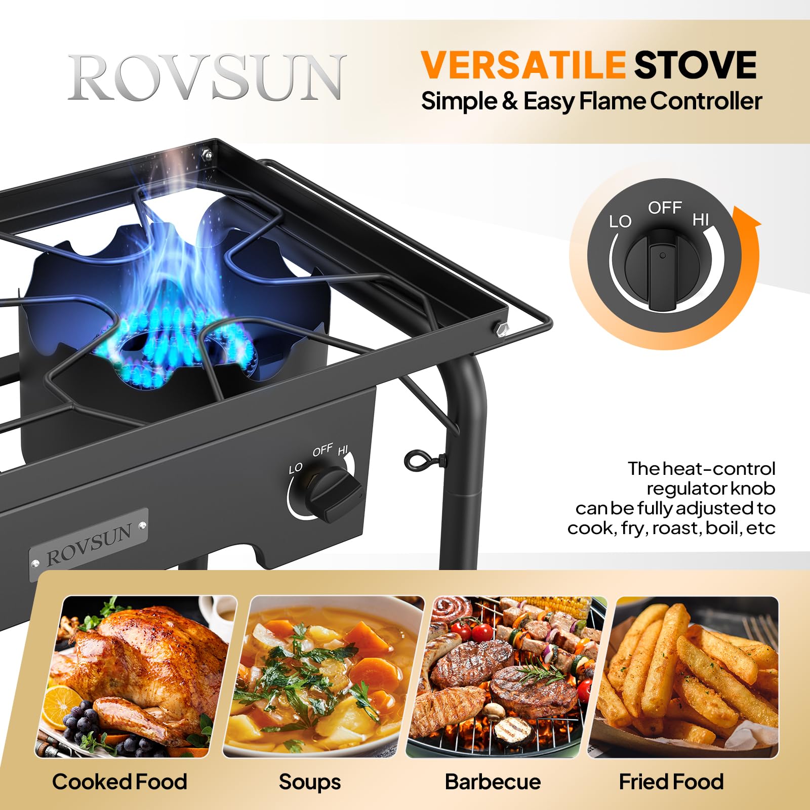 ROVSUN 2 Burner Outdoor Camping Stove with Windshield & Shelves - Heavy Duty Propane Gas Cooker with Detachable Legs & CSA Regulator - Perfect for Backpacking, RV Trips, Tailgating, Picnics, and Emergency Cooking