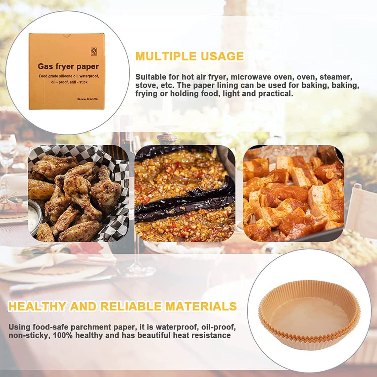 50PCS Non-Stick Air Fryer Disposable Paper Liners - Oil Proof, Waterproof for Baking, Roasting & Microwave - Perfect for Philips, Ninja, Cosori Air Fryers (7.9 Inch, Wood Pattern) - Ideal for Healthy Cooking & Easy Cleanup