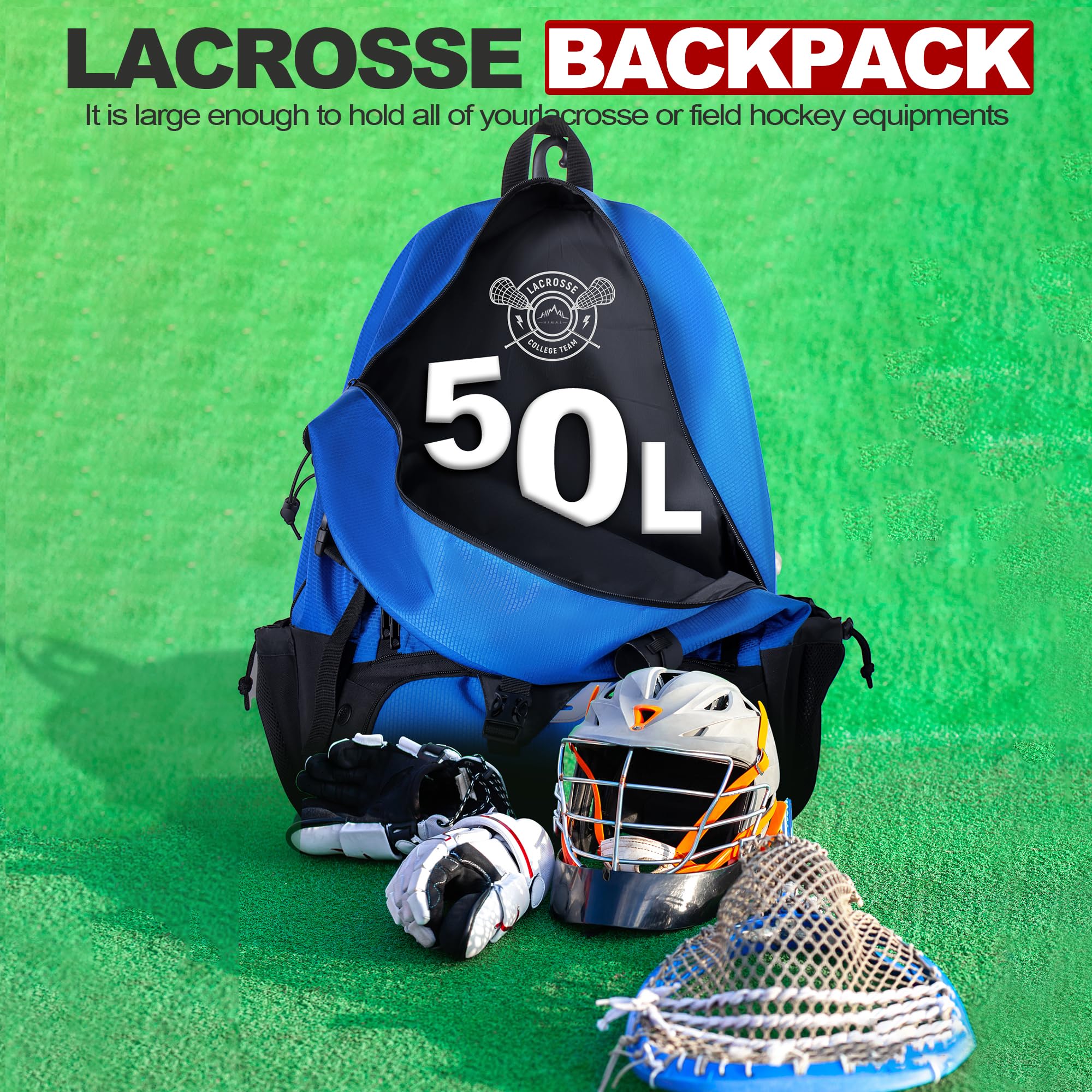 Extra Large Lacrosse Backpack with Stick Holder - Durable Gear Bag for Lacrosse Players | Perfect for Games, Practice & Travel