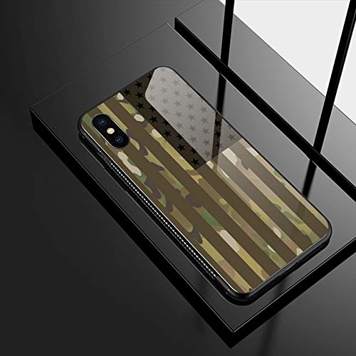 Premium iPhone Xs MAX Case with Plexiglass Back & Soft TPU Bumper - Camouflage American Flag Design | Shockproof Protective Cover for iPhone Xs MAX (2018) | Perfect for Outdoor, Travel & Daily Use