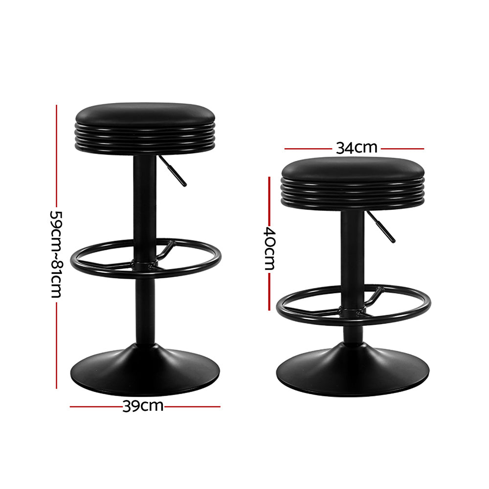 2 Pack Black Leather Bar Stools with Padded Seats and Gas Lift Mechanism - Perfect for Kitchen Islands, Home Bars, and Dining Counter Height Tables