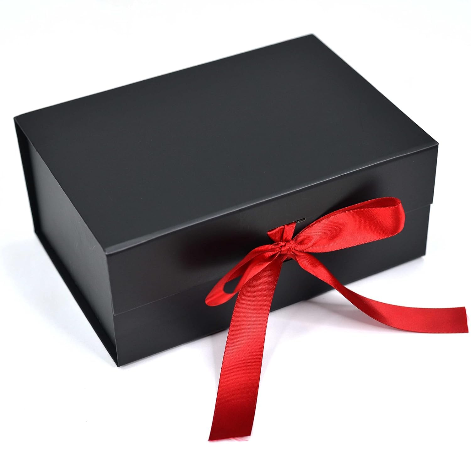 Premium Black Gift Boxes 23x16x10cm - Empty Cardboard Packaging Box with Red Ribbon, Holds 5kg - Valentine's Day, Birthday, Wedding & Holiday Gift Box for Presents - Perfect for Jewelry, Cosmetics & Luxury Gifts (1 Pack)